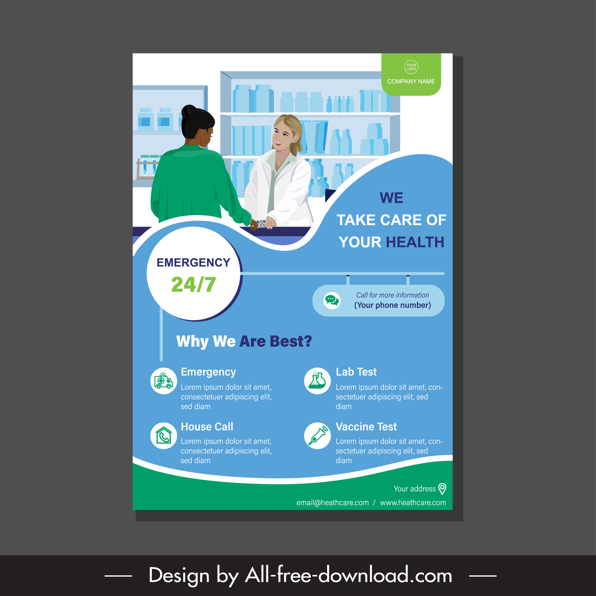 flyer pharmacy template cartoon design pharmacist customer communication sketch