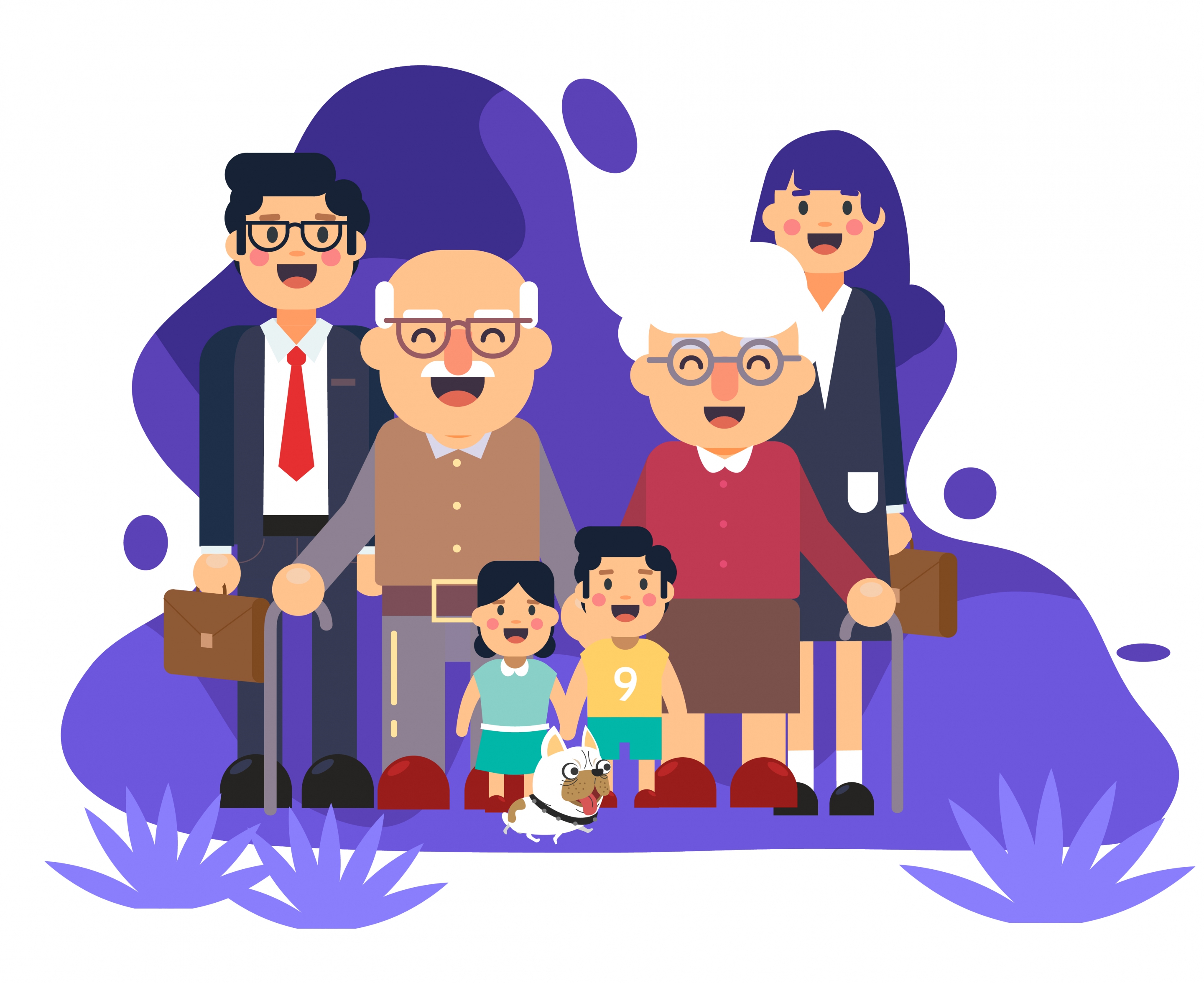 family background grandparents parents children icons cartoon characters