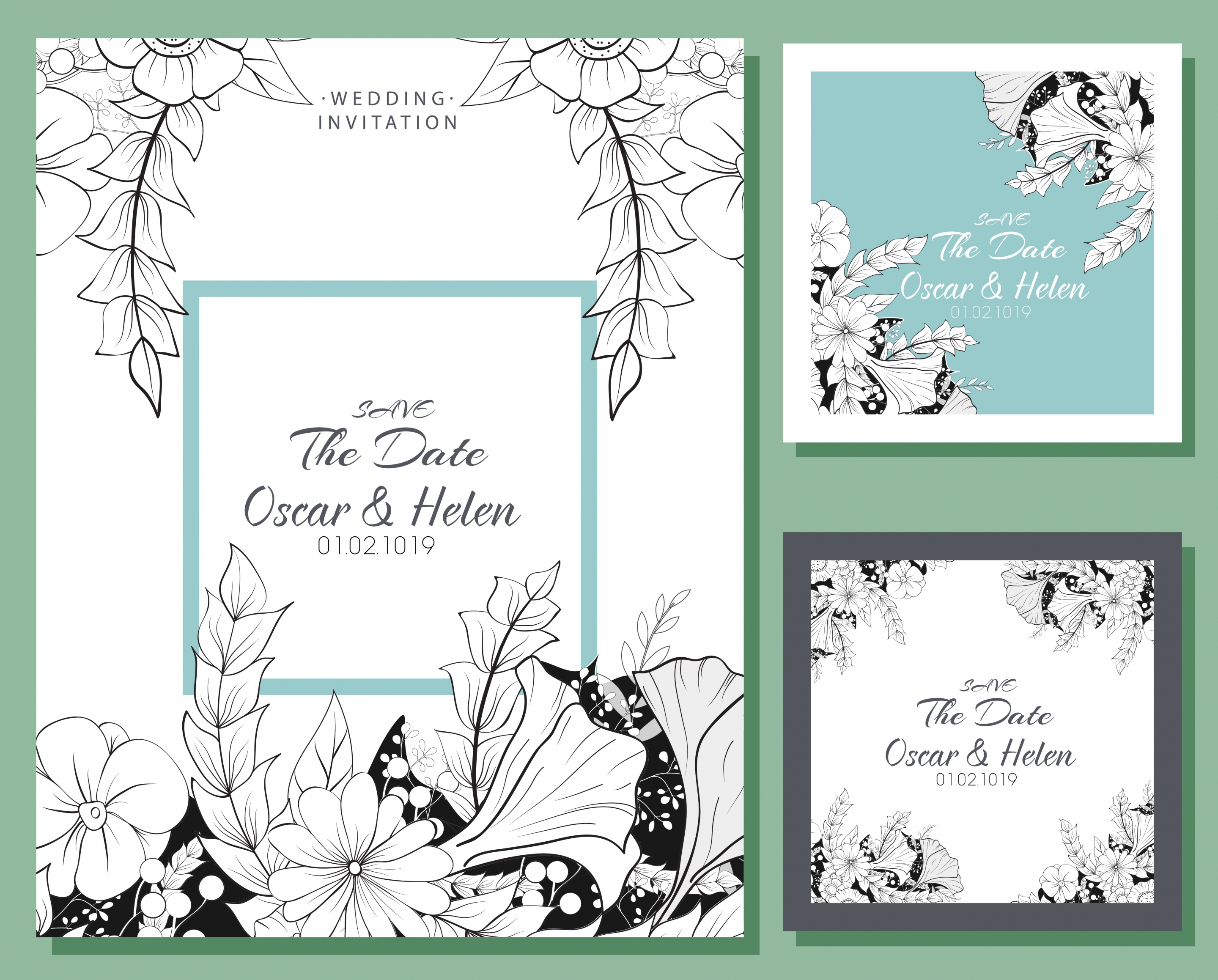 wedding card templates classical design floral sketch