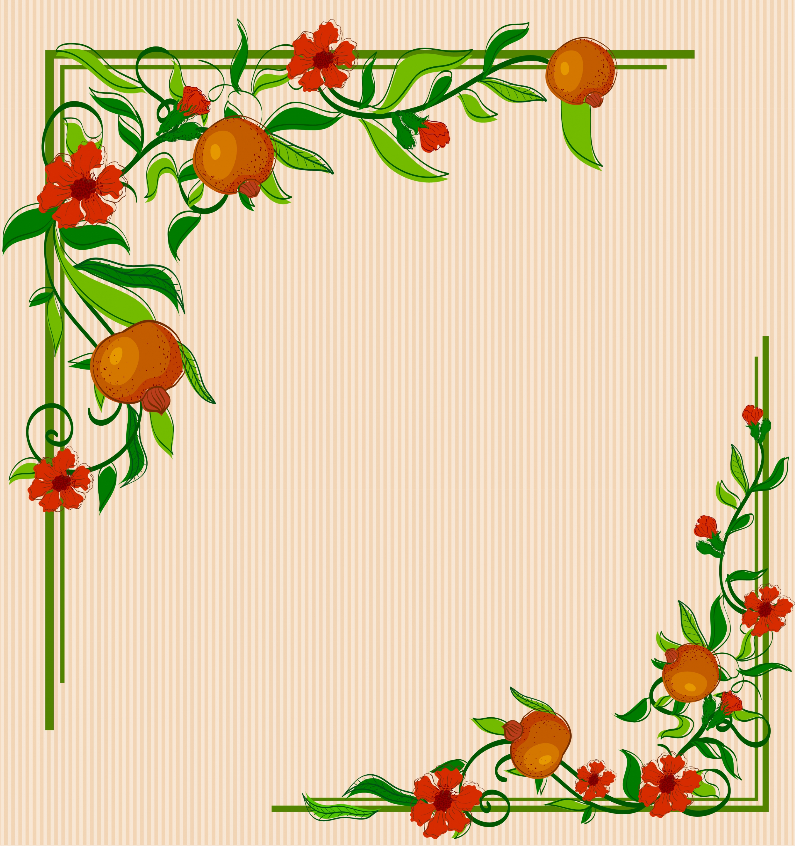 border corner template multicolored flowers fruits decoration