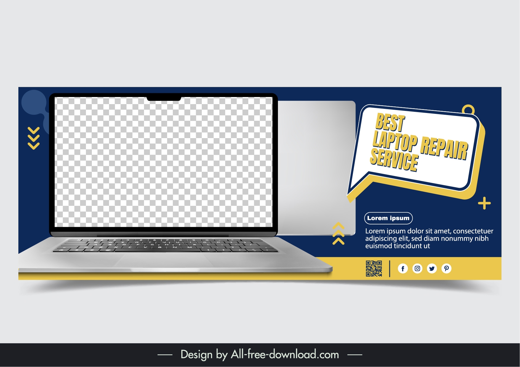 laptop repair banner template 3d checkered screen