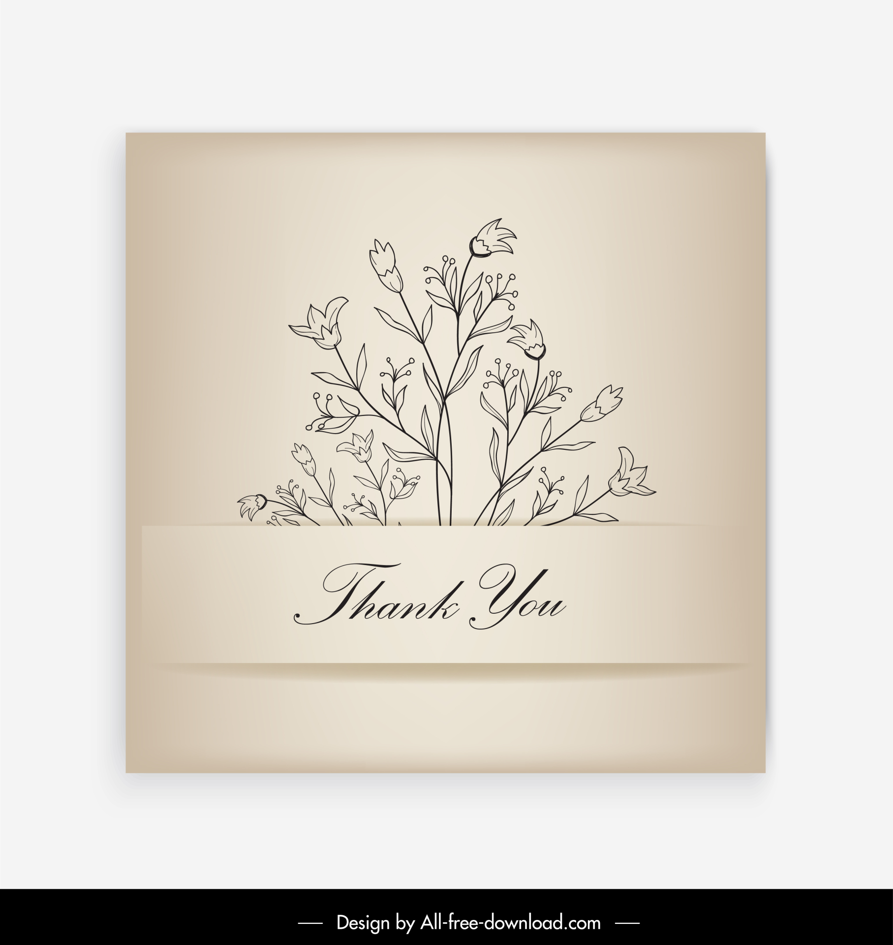 thank you card template flat handdrawn floras