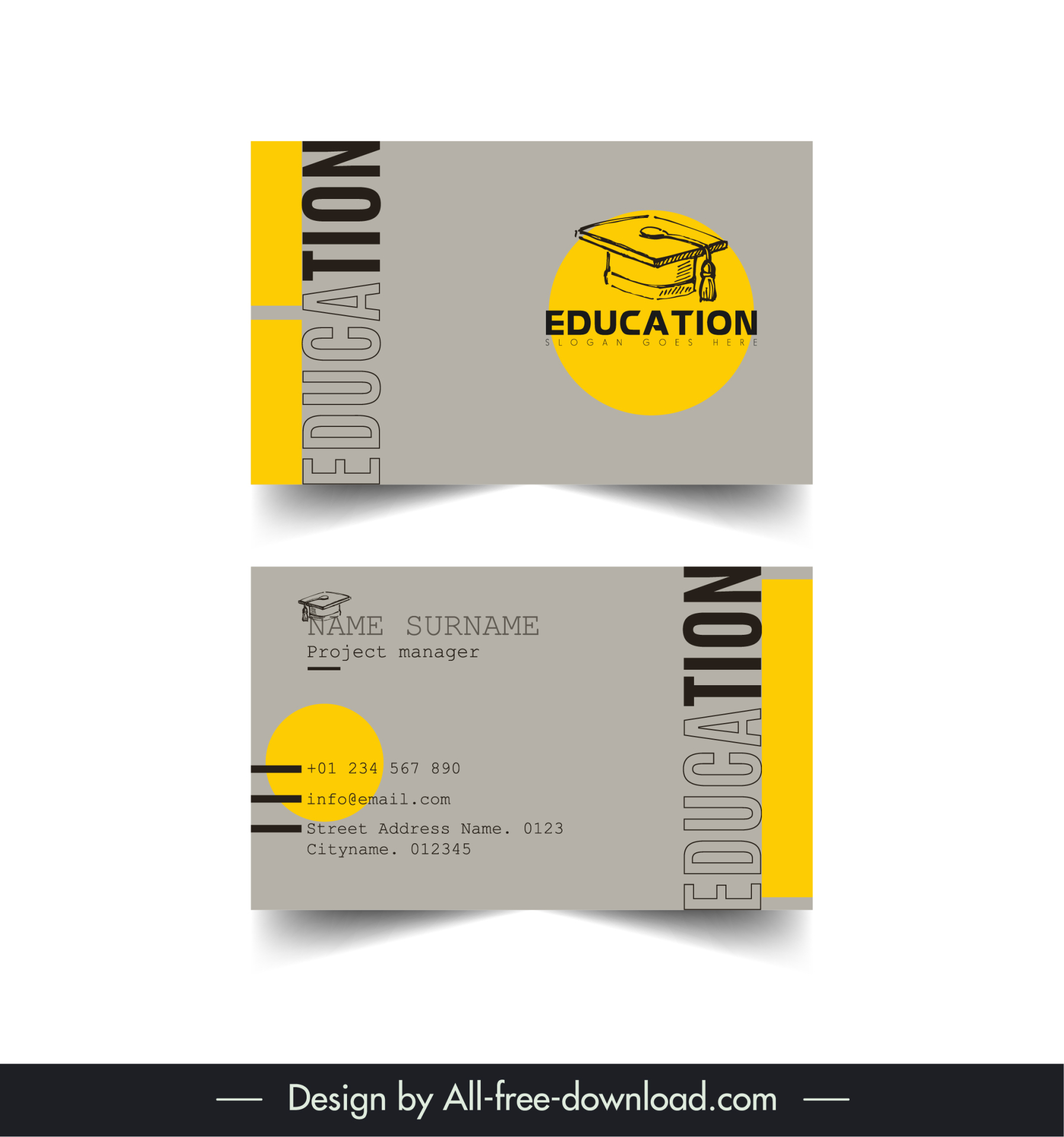 education business card template elegant hat texts