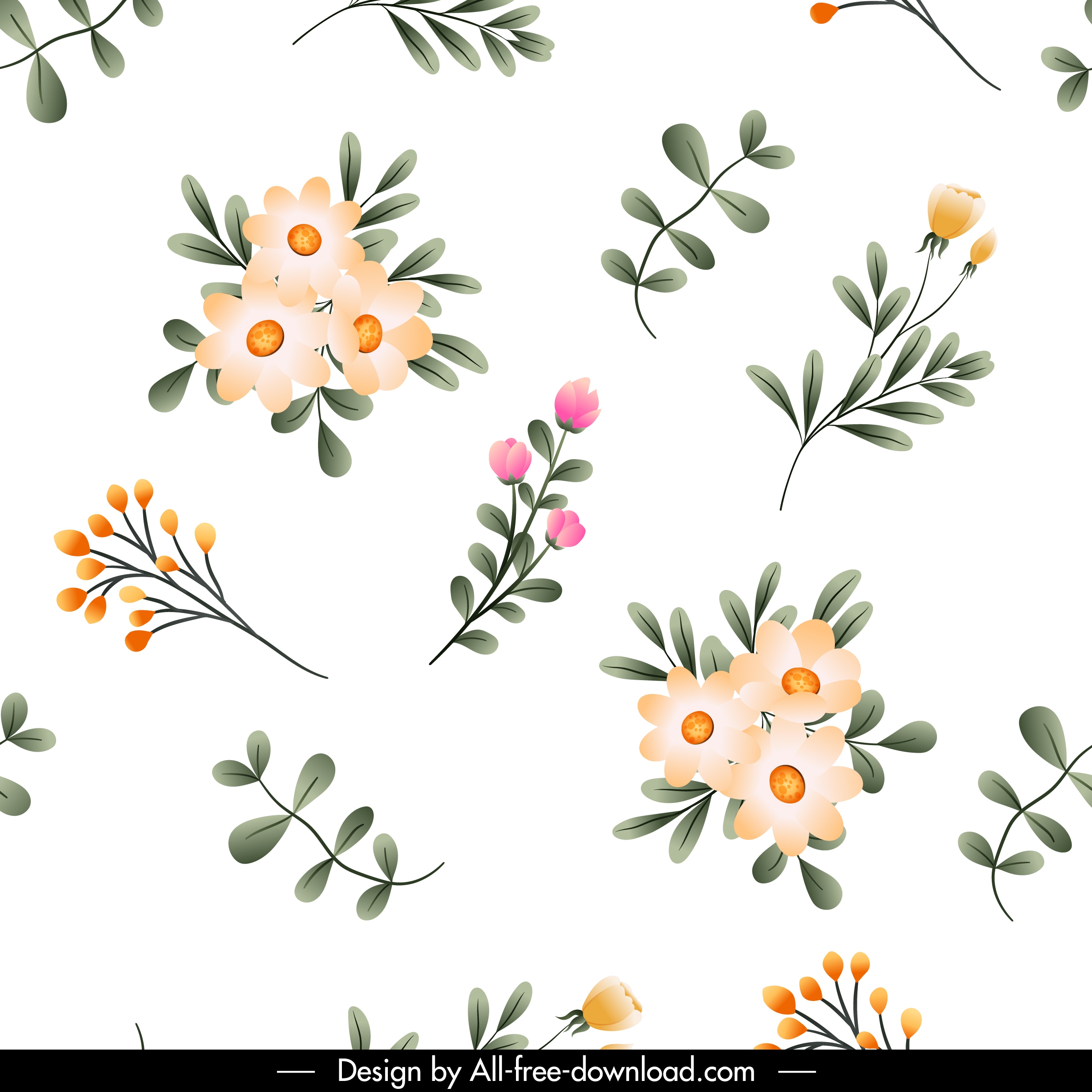 flowers pattern bright colorful petals leaf decor