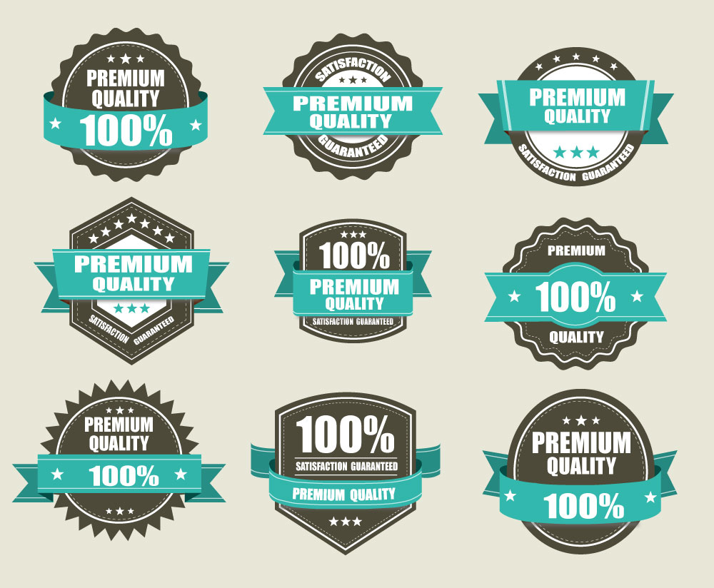 various shaped quality certification icons sets