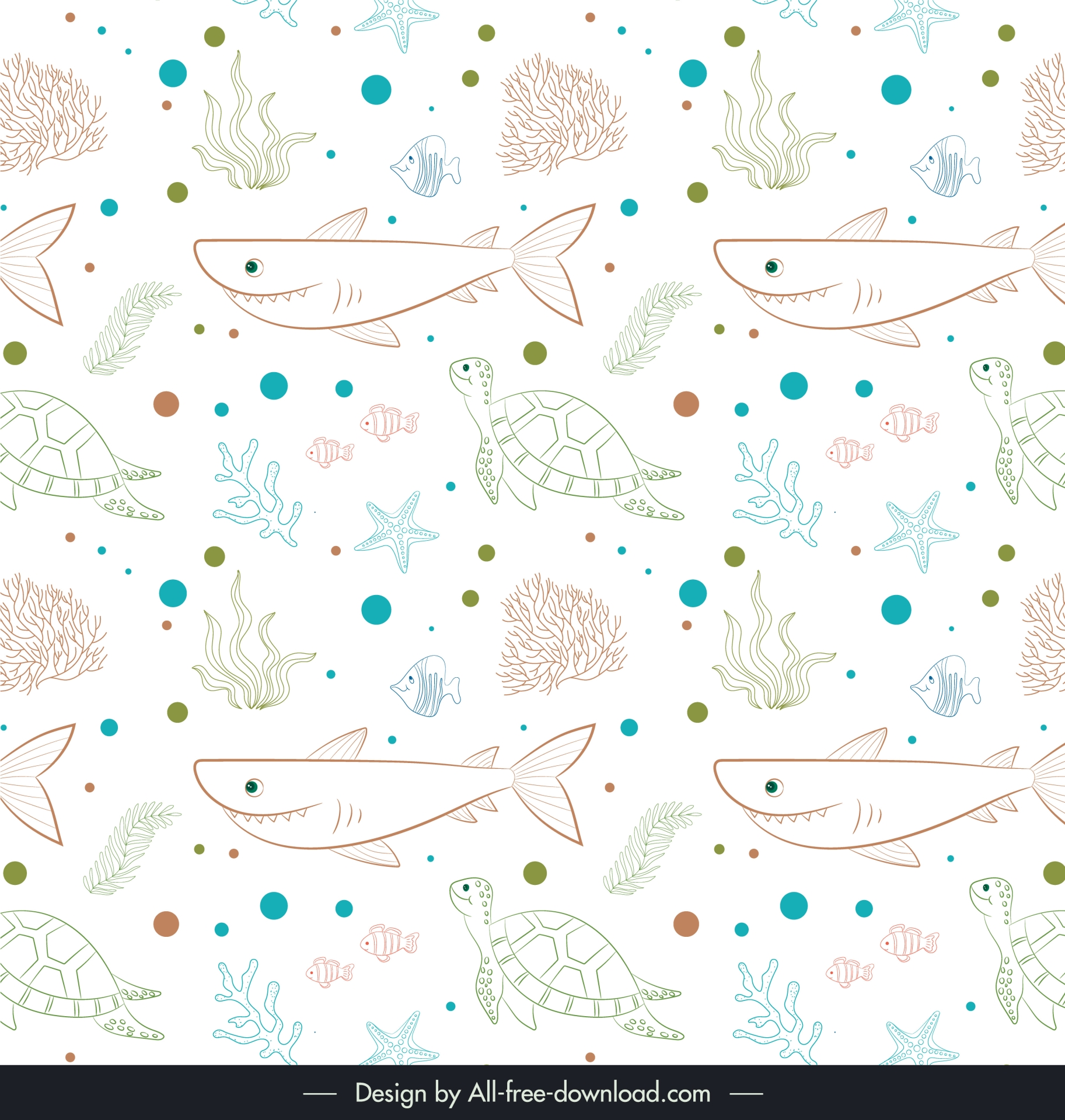 ocean pattern template cute repeating hand drawn species