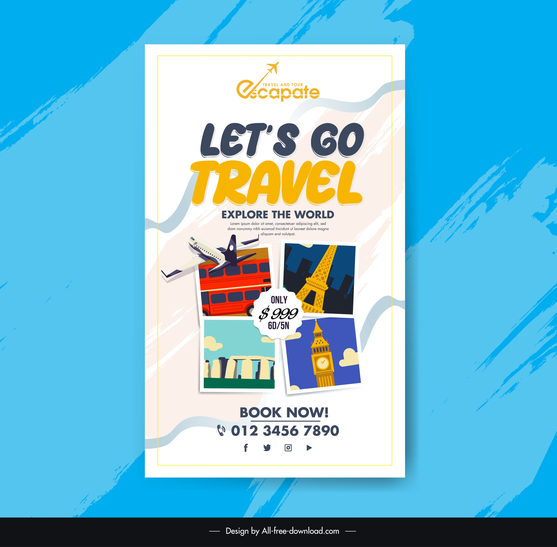 travel roll up banner template elegant flat classic landmarks 