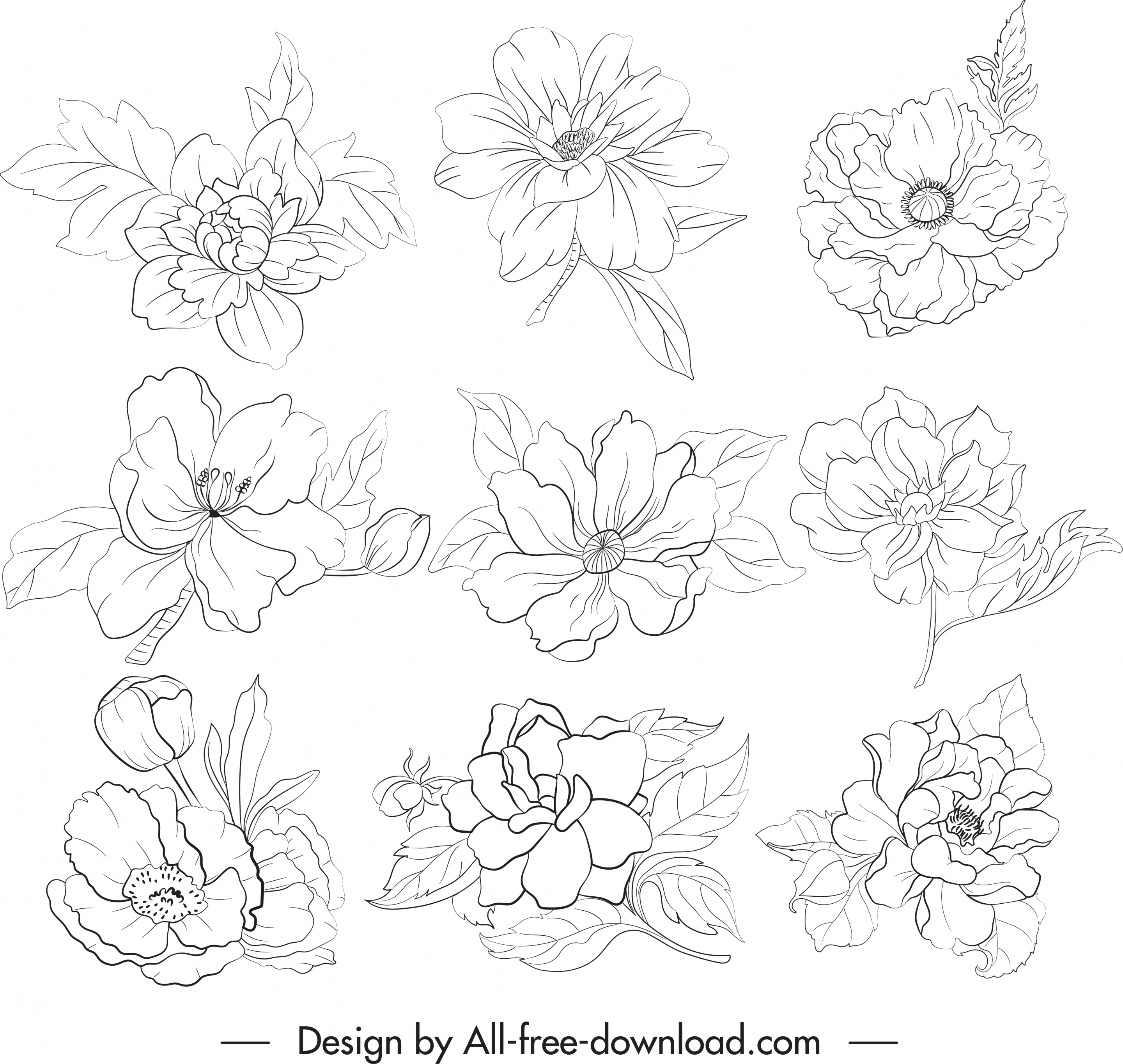 petals icons black white handdrawn sketch