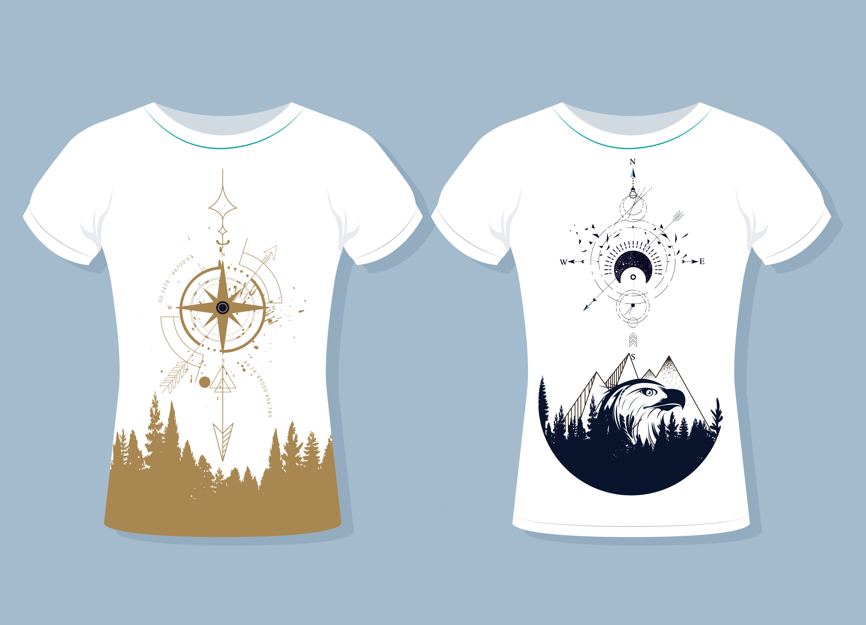 tshirt templates mountain compass icons decor white design