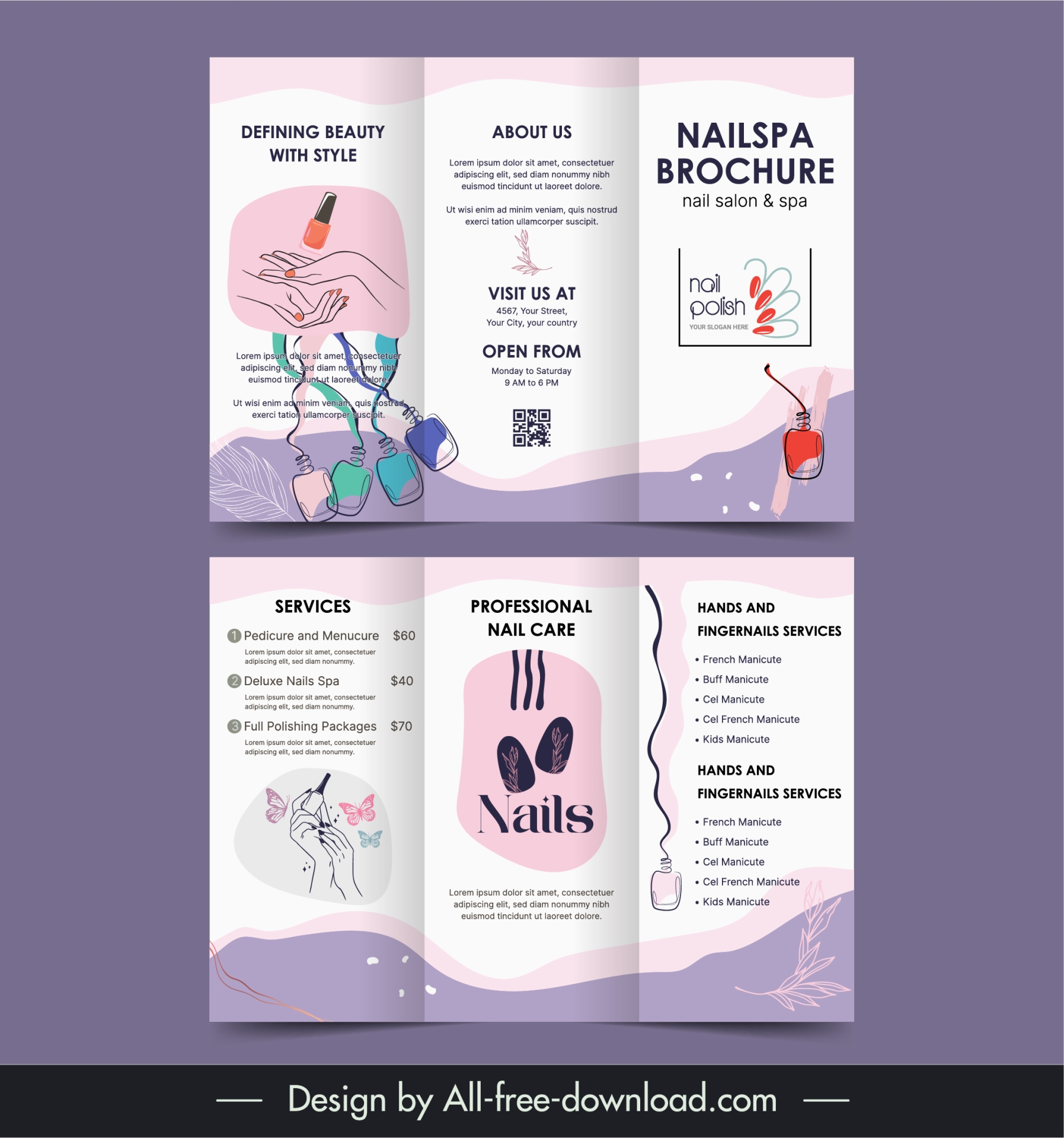 nail spa brochure  template tri fold handdrawn 