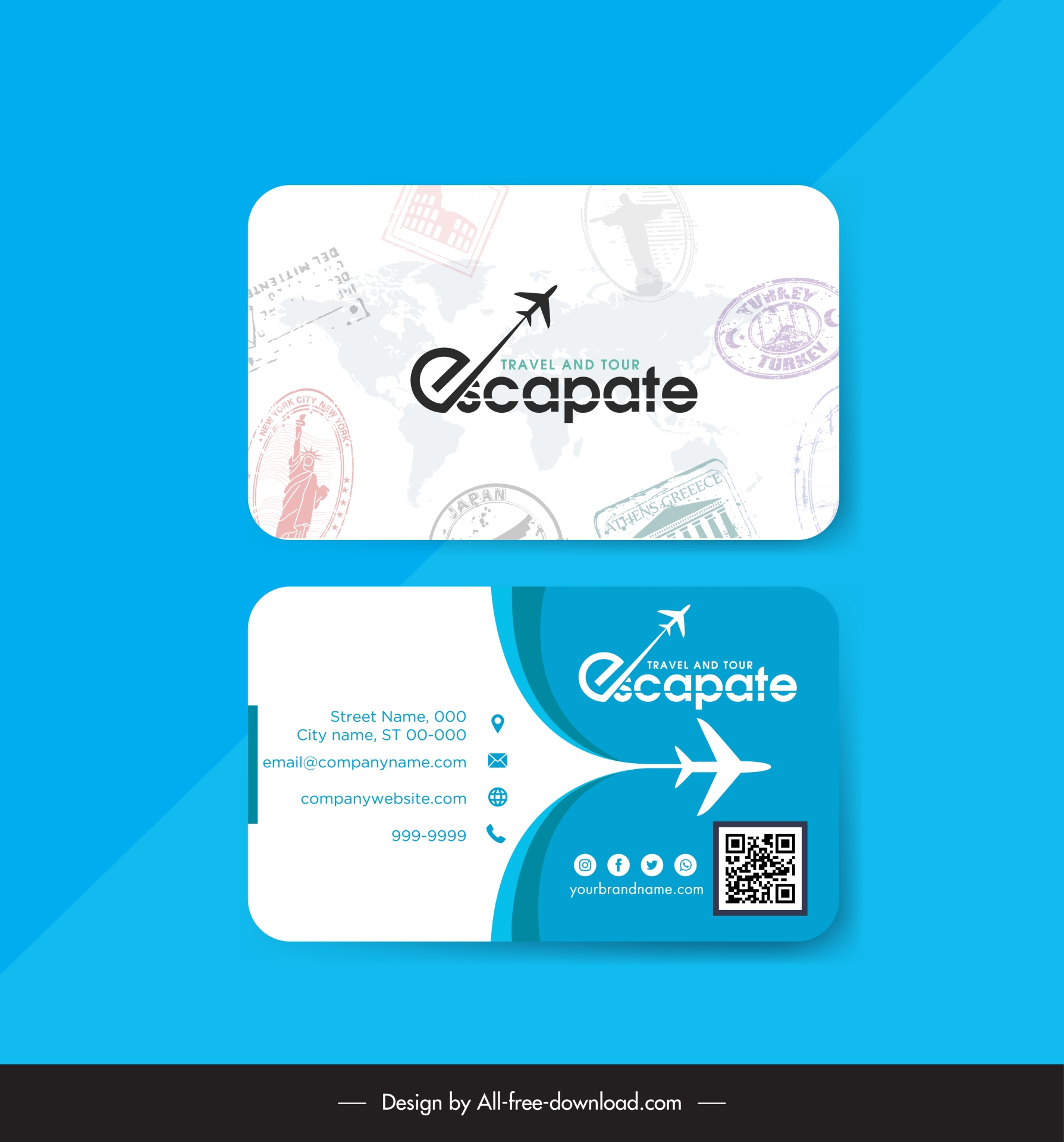 travel agency business card templates national stamps airplane 