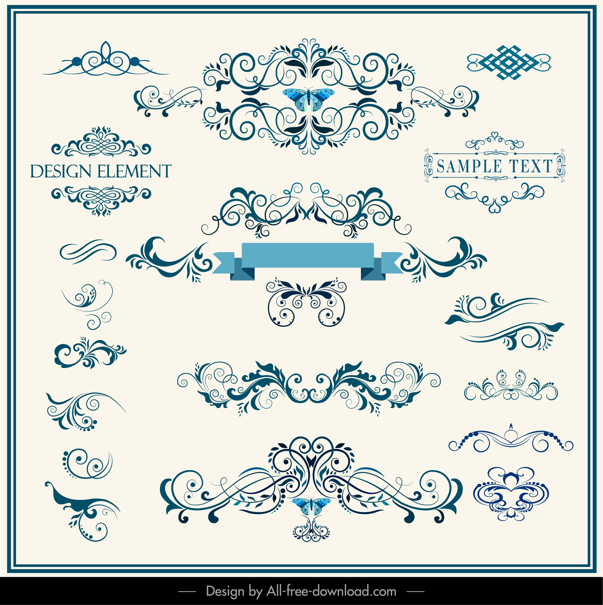 decorative design elements elegant classical symmetric curves