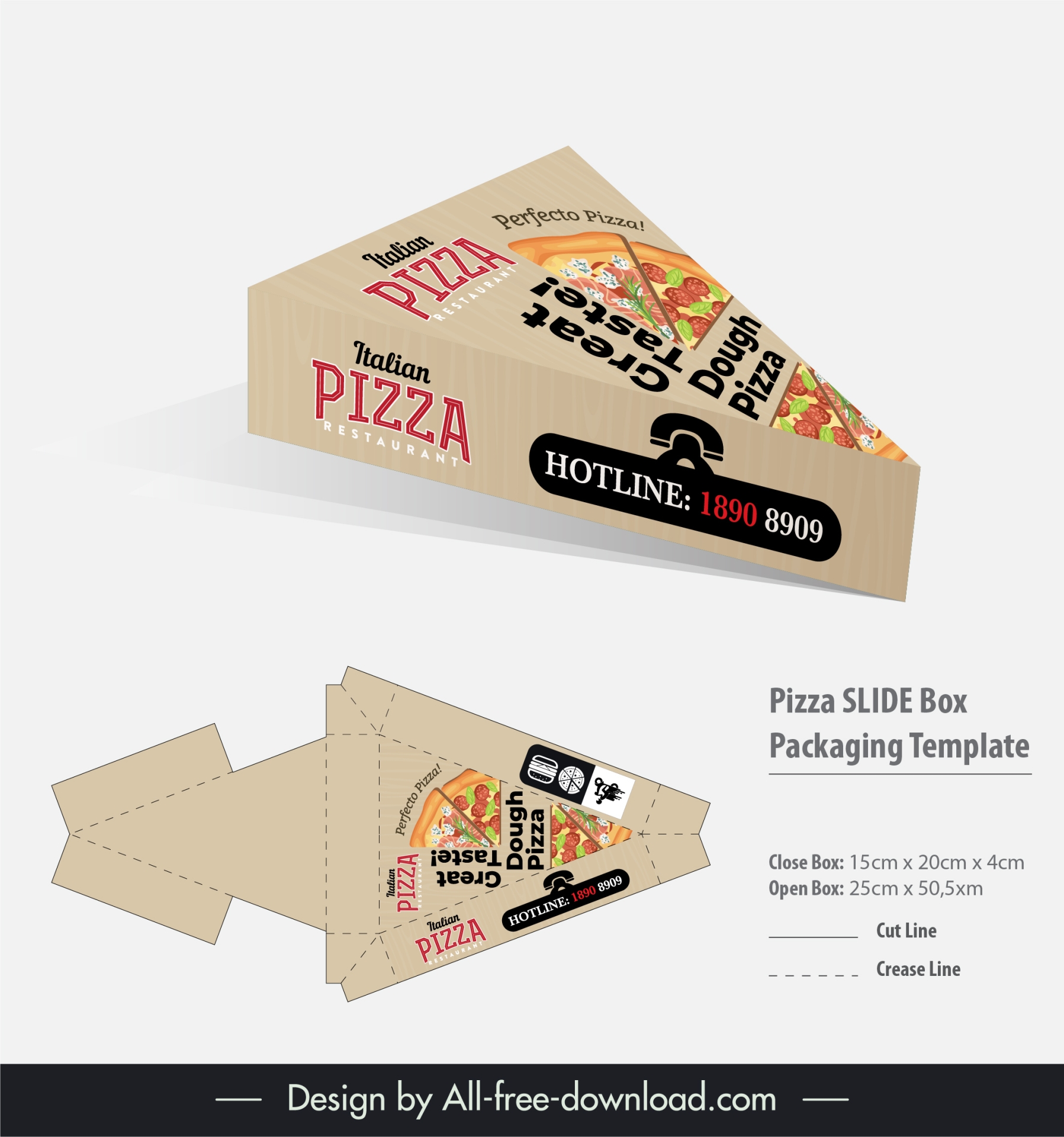 pizza slide box packaging template elegant 3d triangle shape