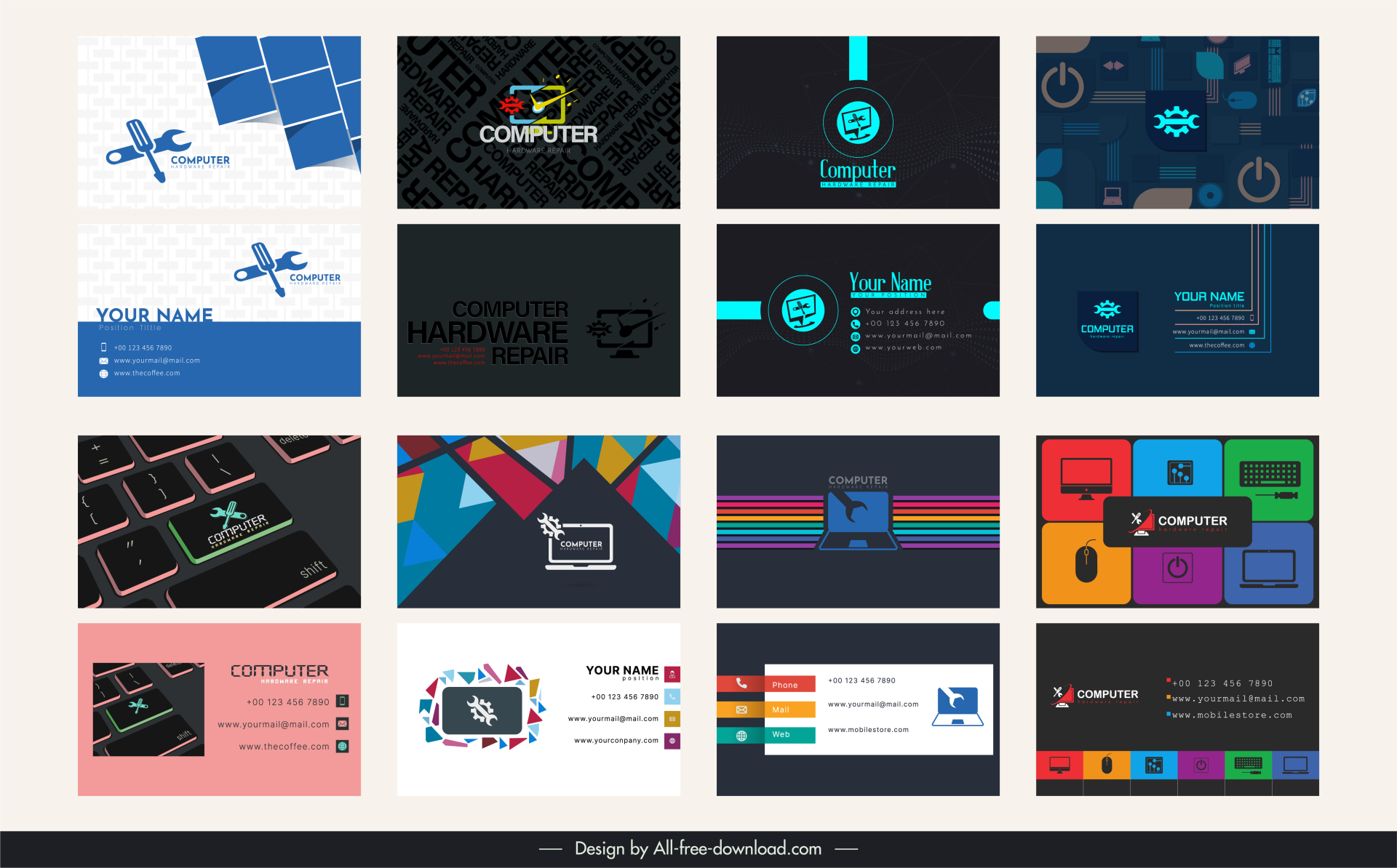 computer business card templates collection elegant modern