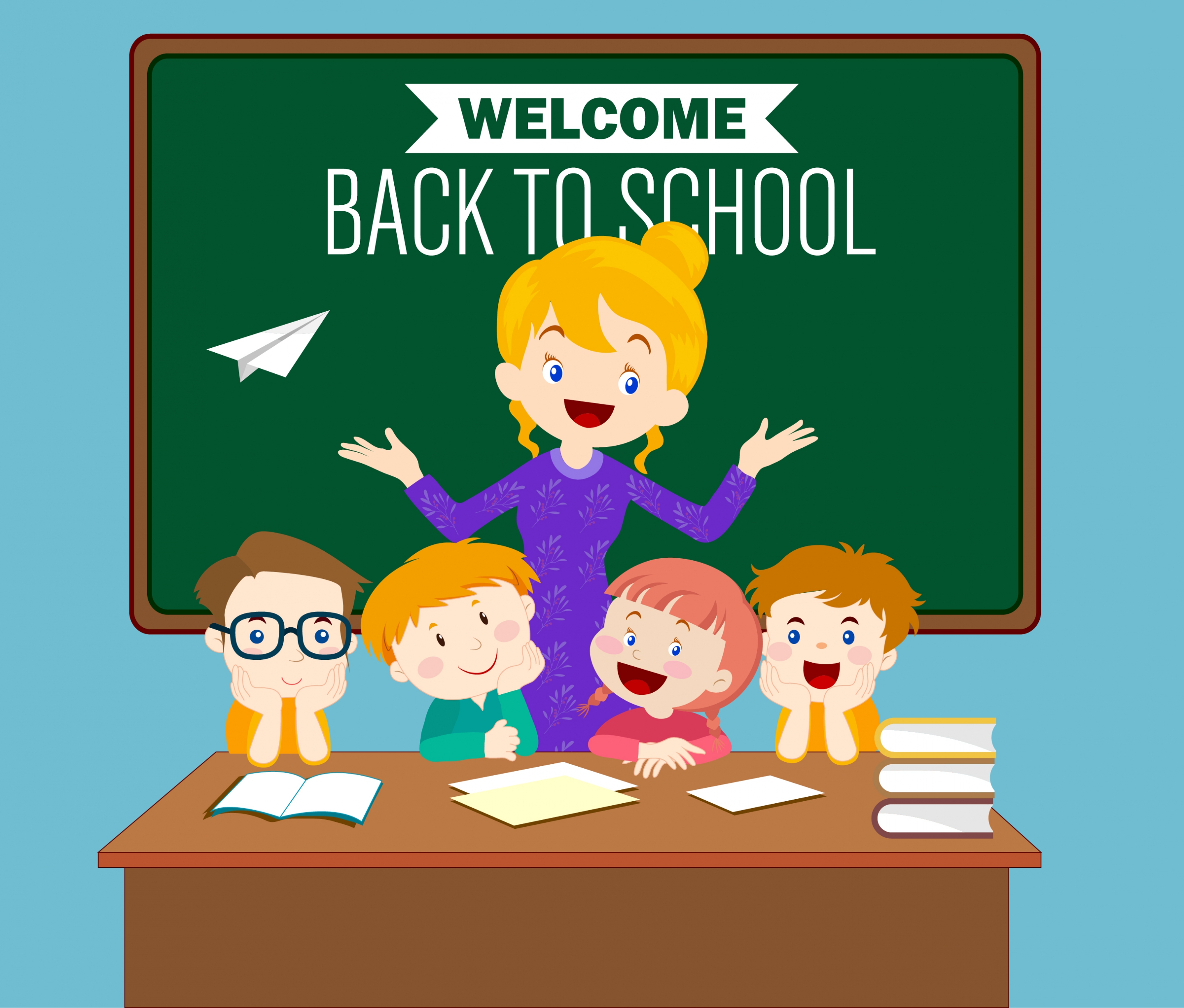 back to school banner teacher kids icons decoration