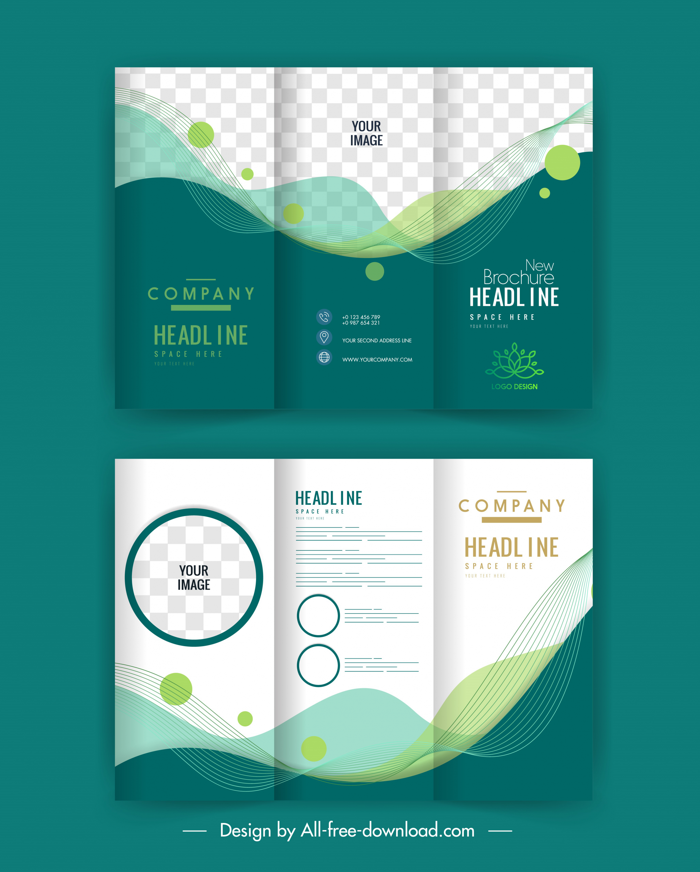 trifold corporate brochure templates elegant checkered curves decor