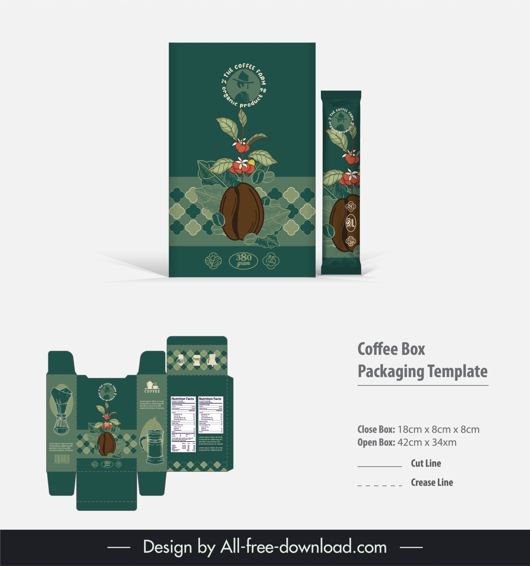 coffee box packaging template elegant retro bean flowers