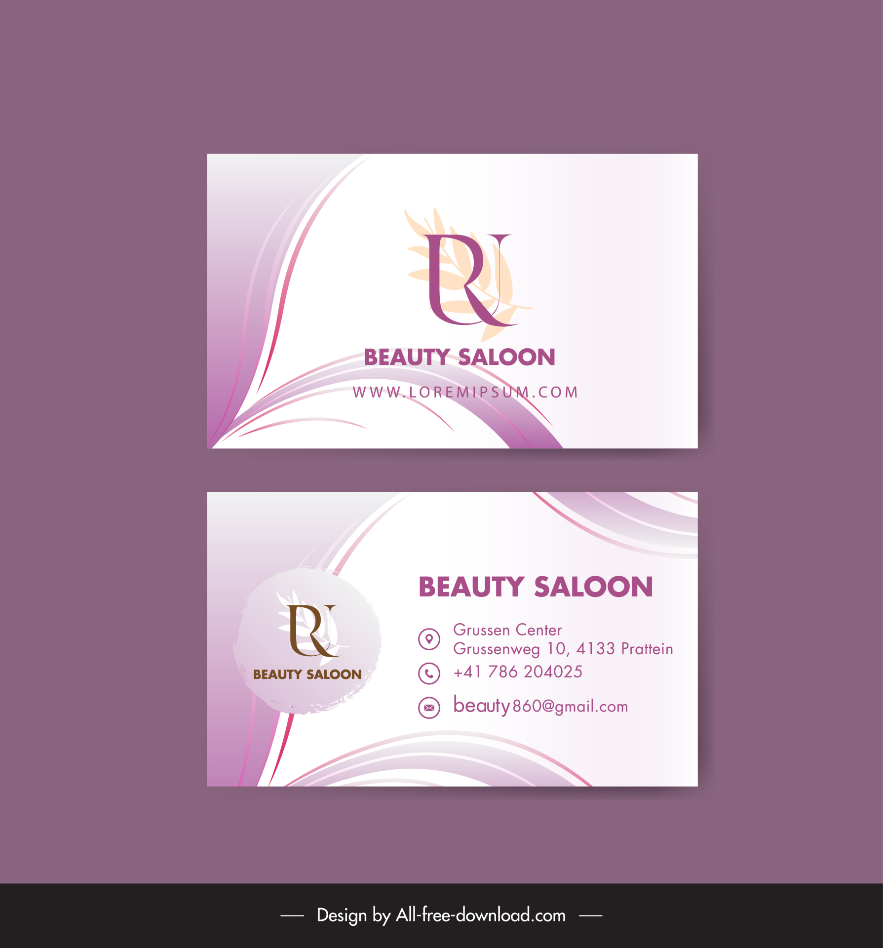 beauty salon business card template modern elegant curves leaf