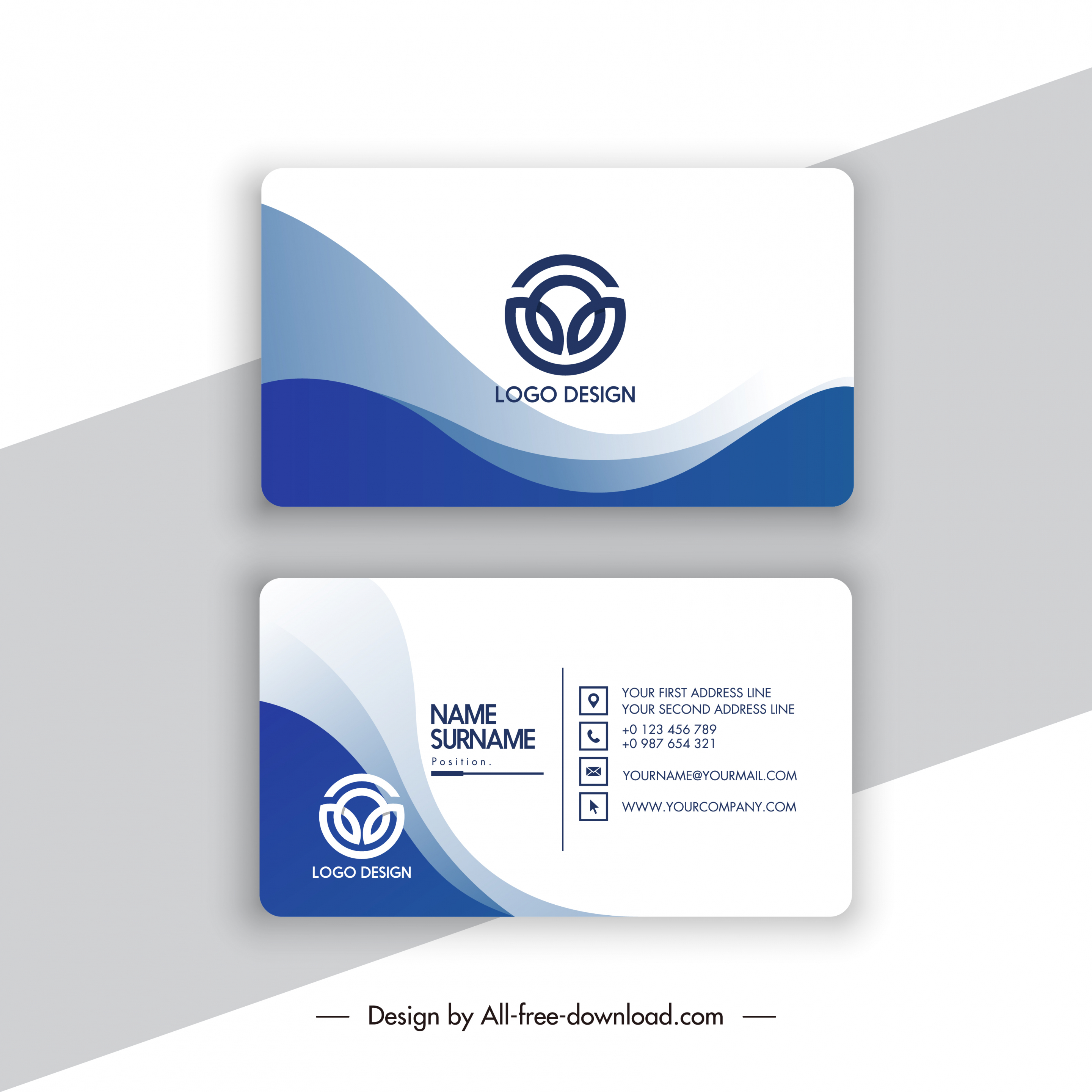 business card template elegant white blue curves decor