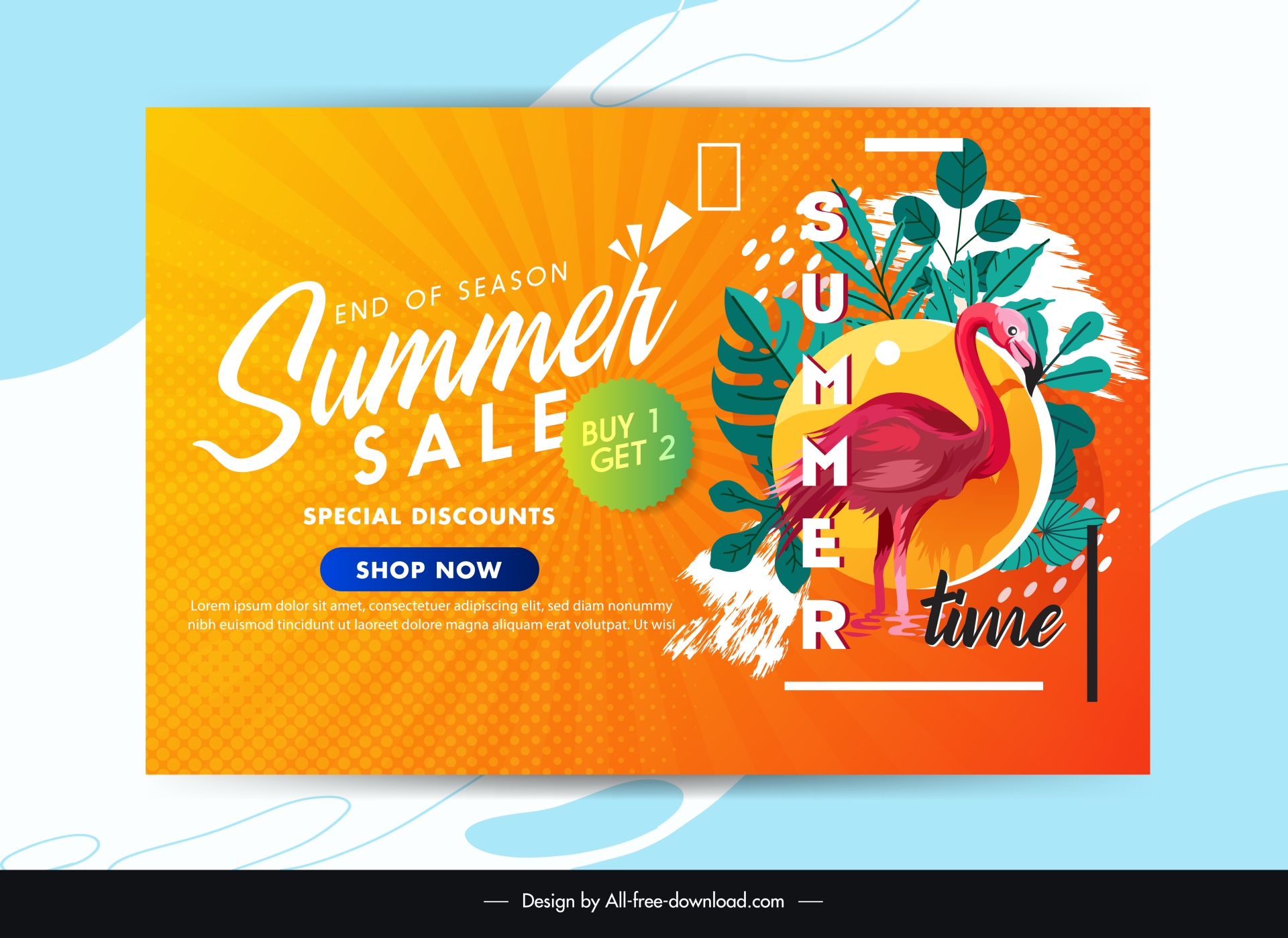 summer sale banner template elegant leaves flamingo