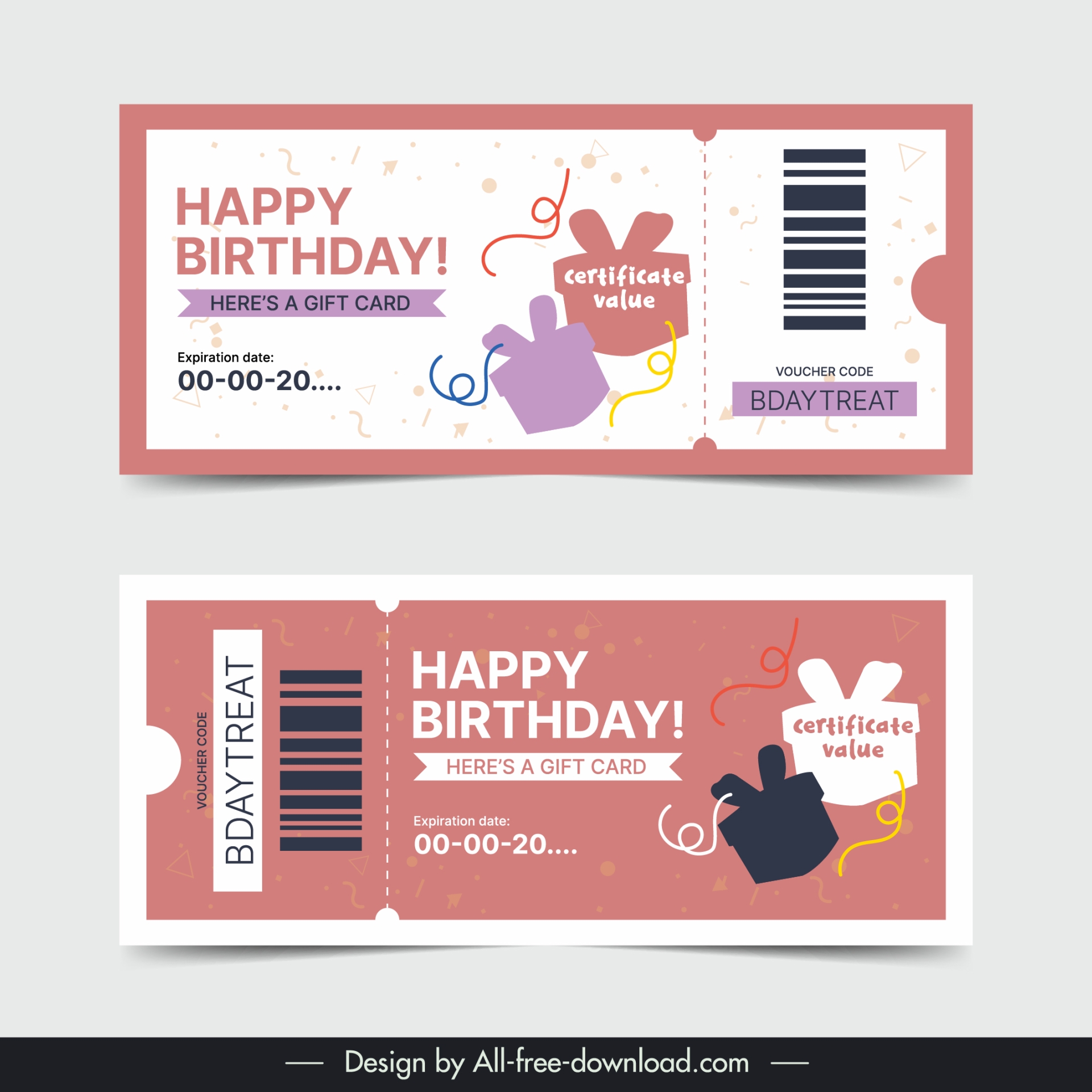 birthday voucher template presents confetti decor