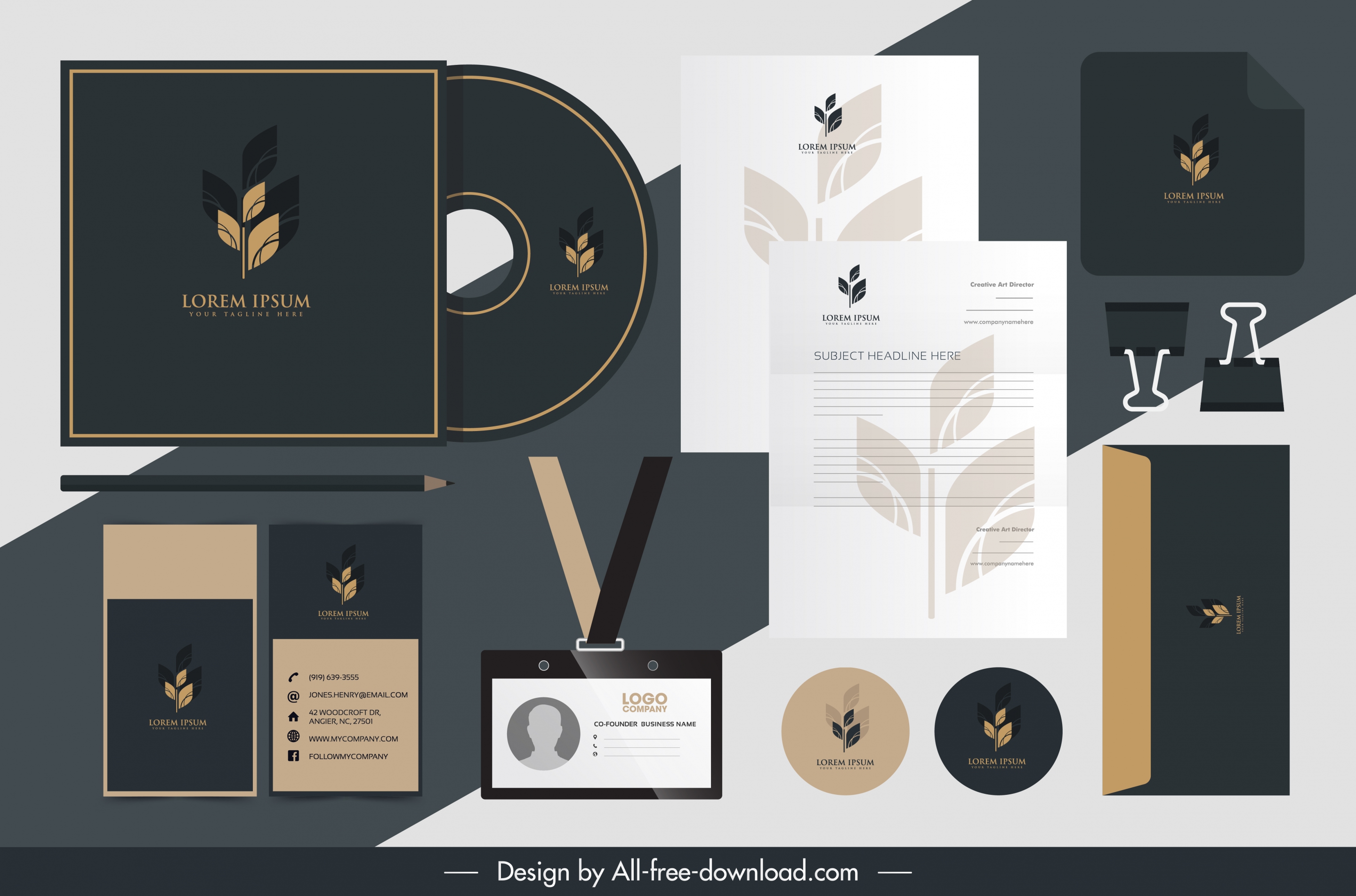 branding identity sets leaf logotype decor