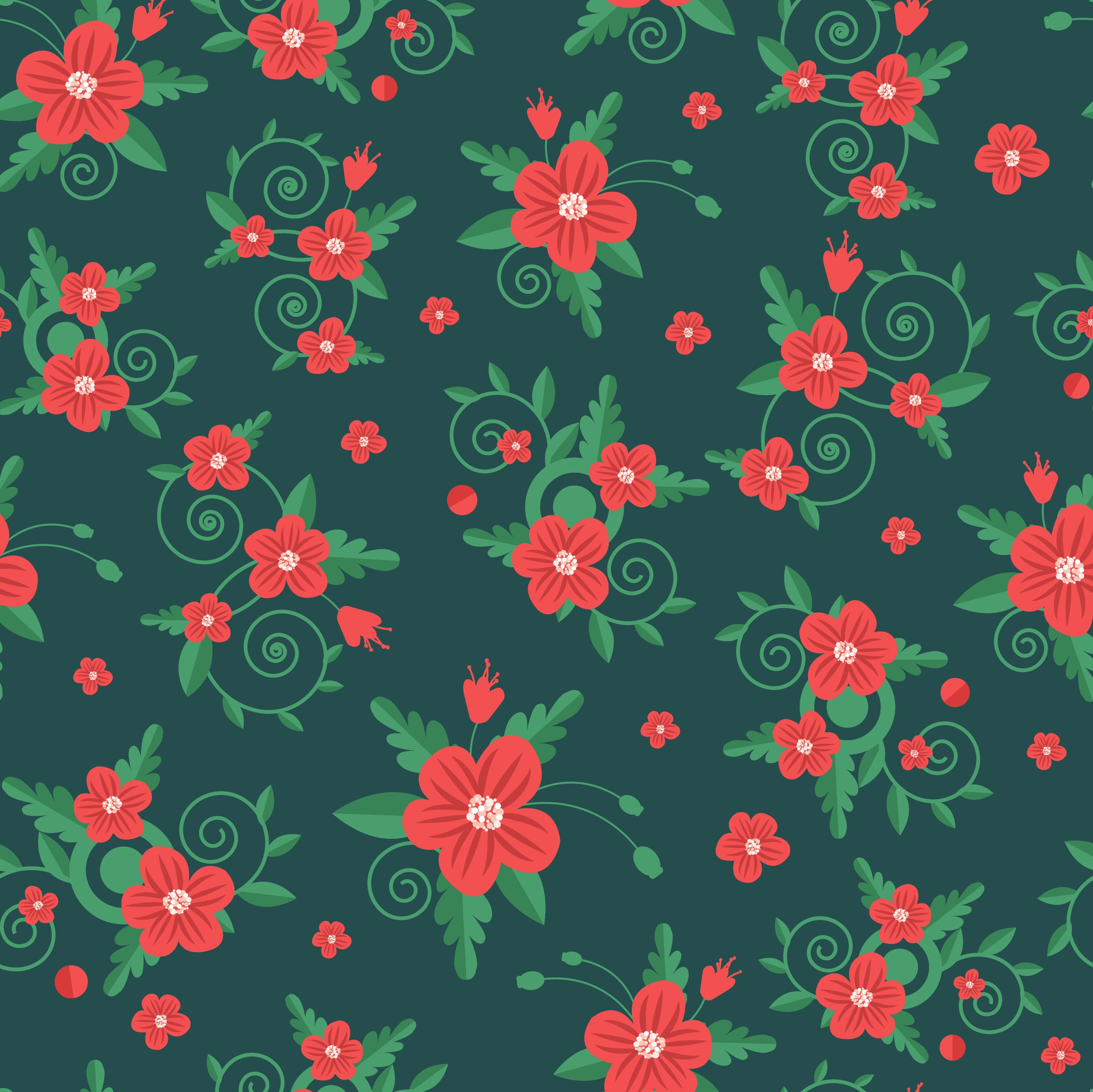 flowers pattern dark classical green red decor