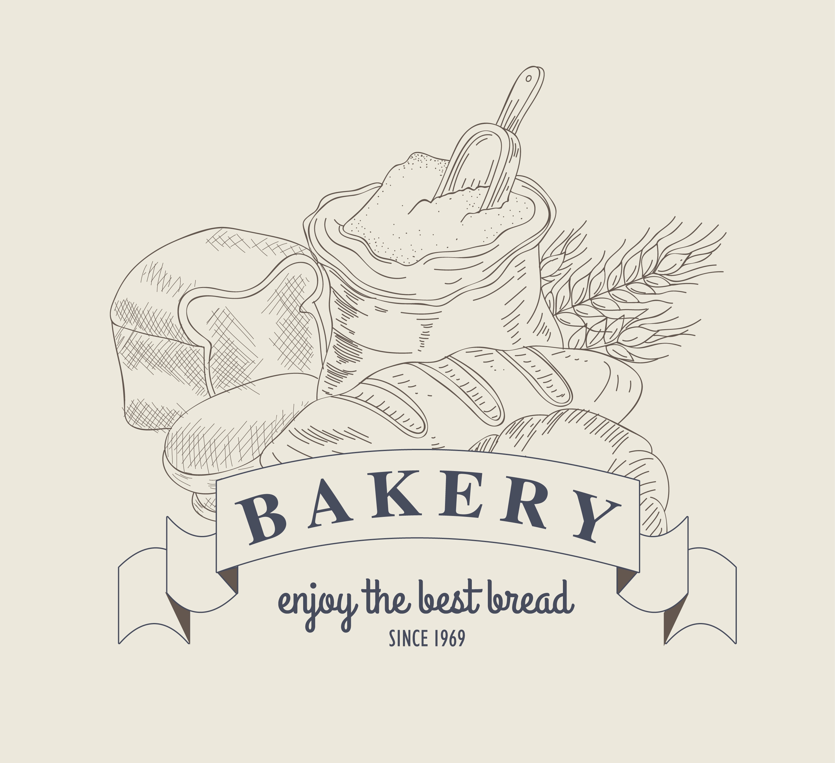 bakery advertisement flour bread ribbon icons classical design