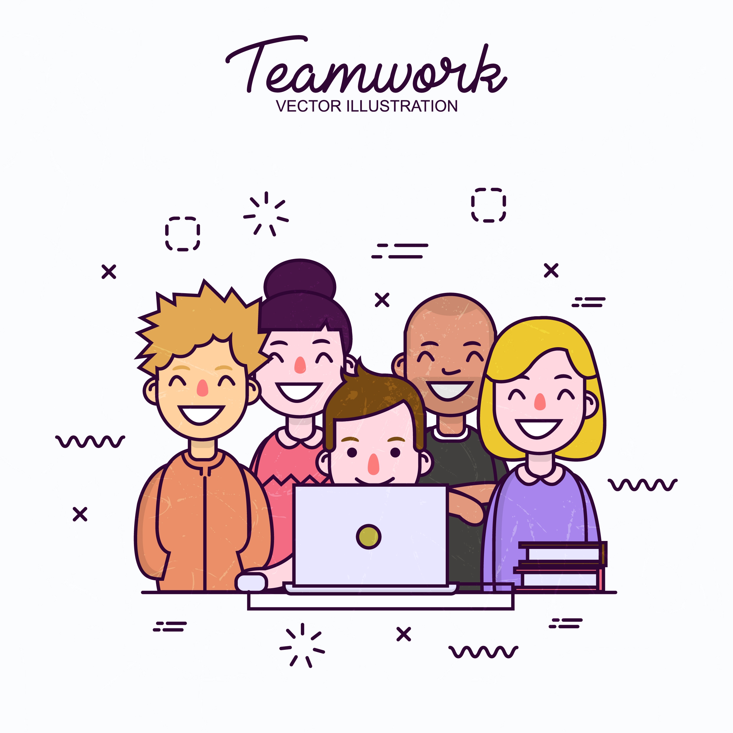 teamwork banner human icons colored cartoon design