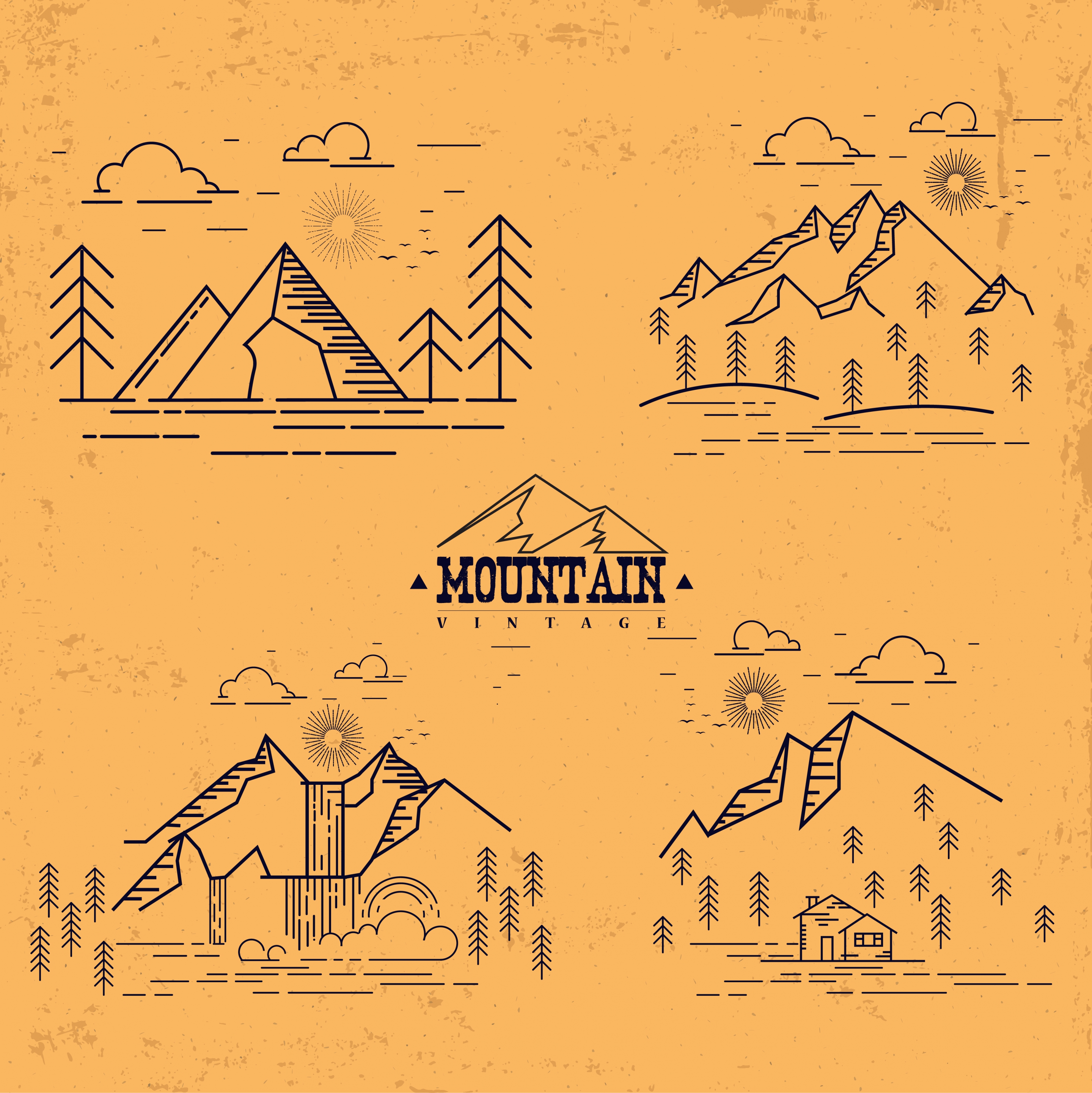 mountain icon collection various vintage sketch