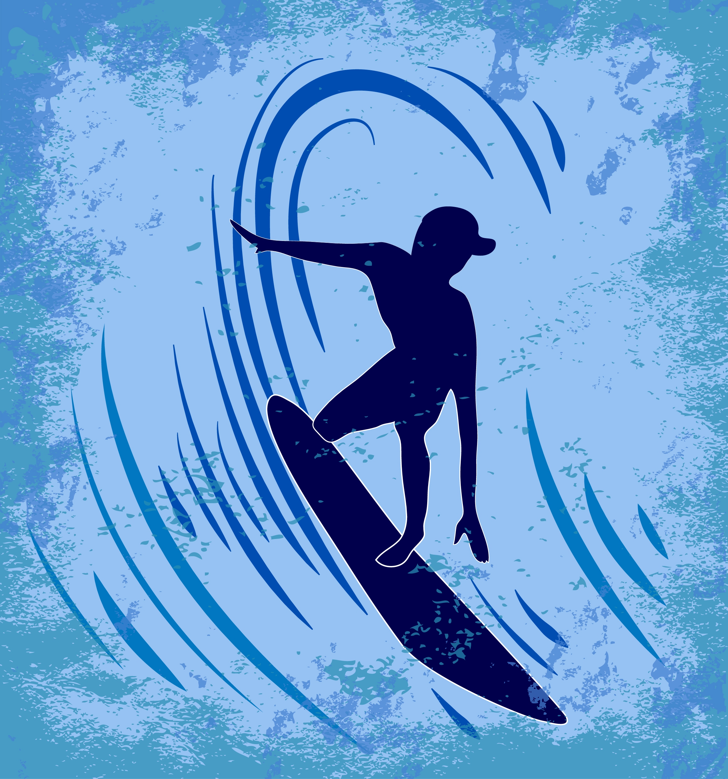 wave surfing sports background grungy retro silhouette decoration