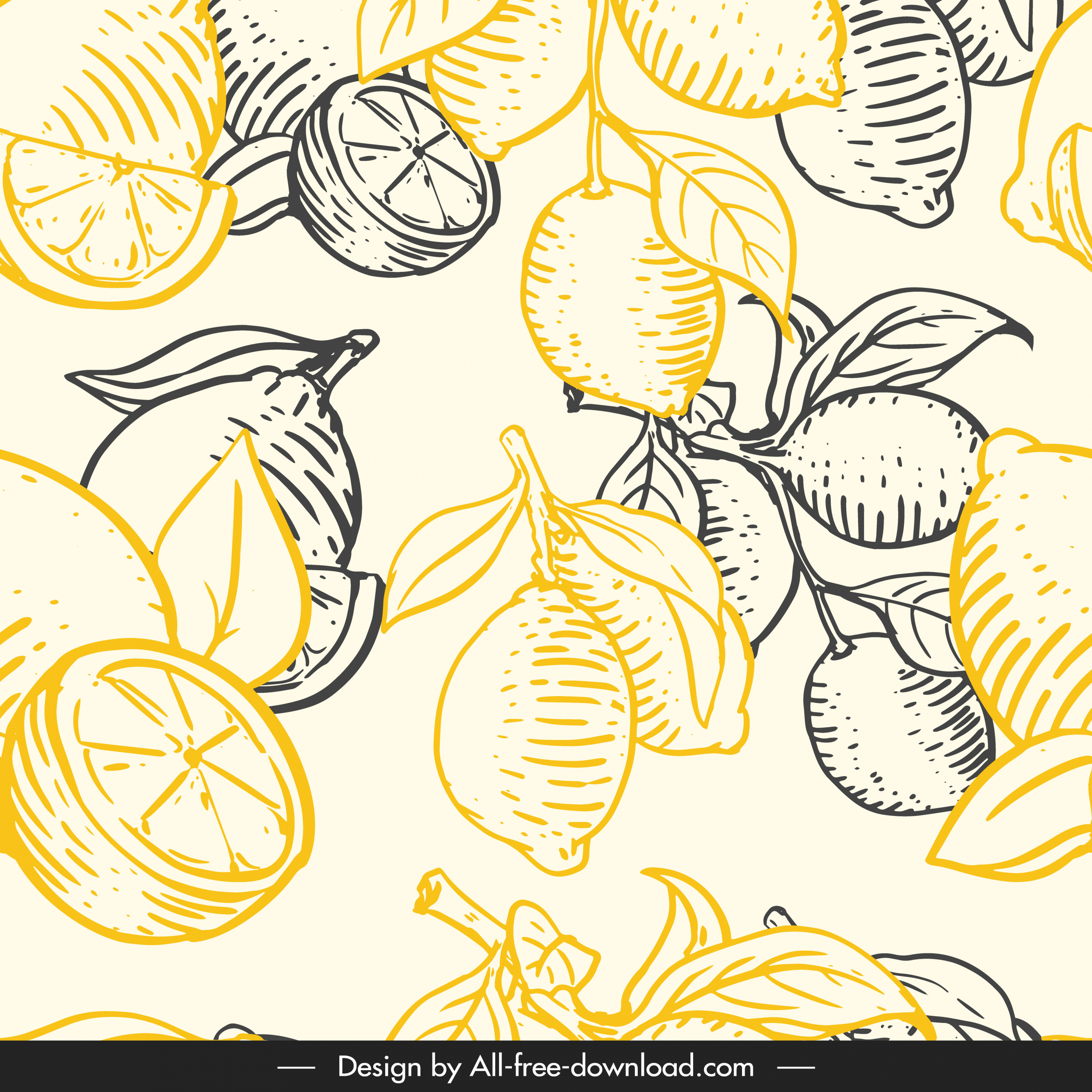 lemon fruit pattern flat handdrawn vintage decor