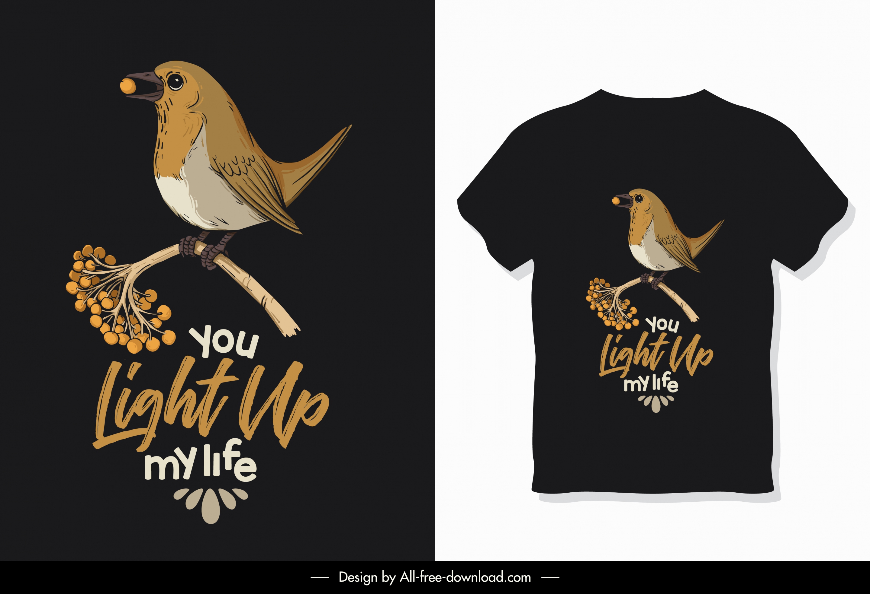 tshirt template bird species decor classical handdrawn