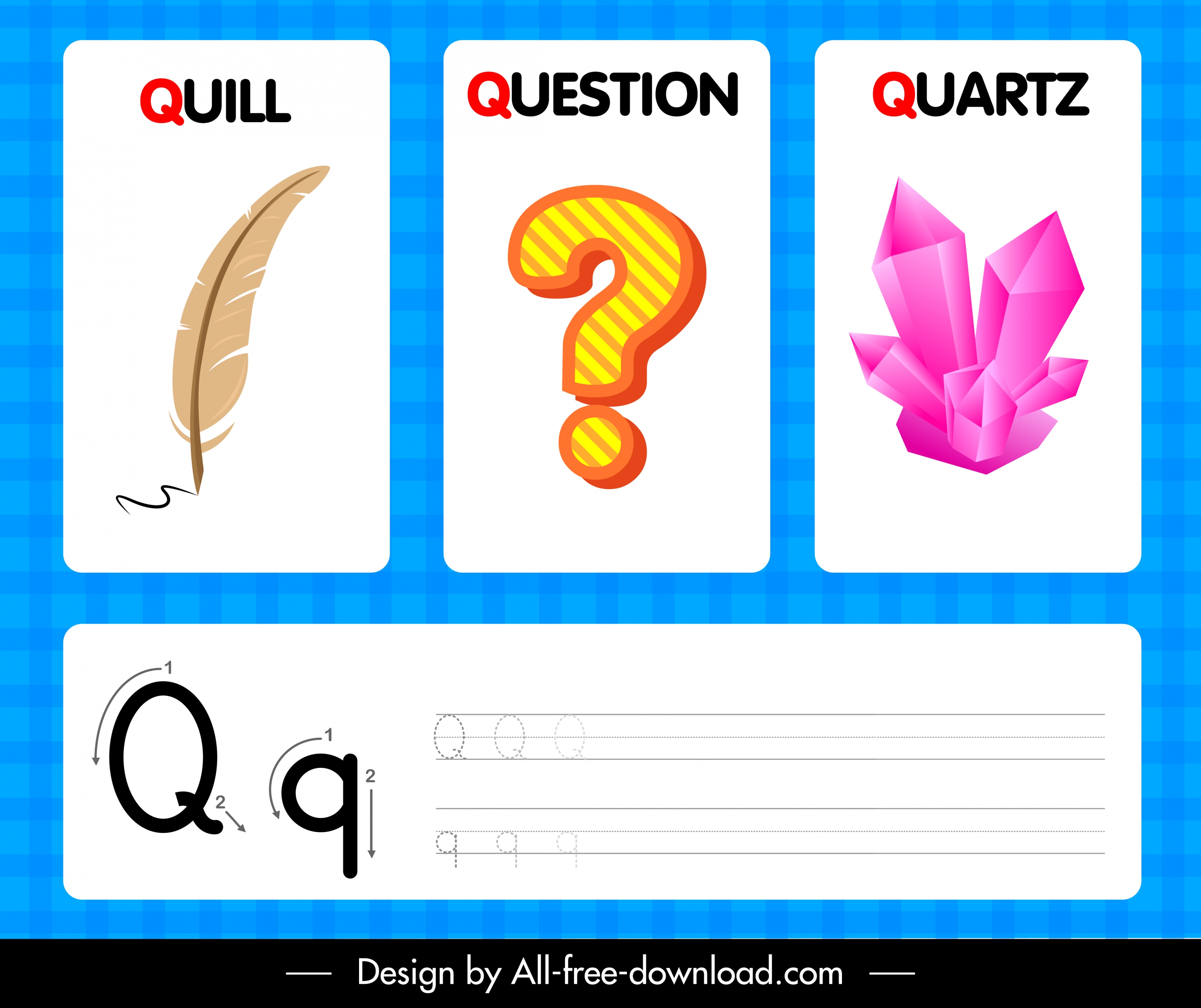 q alphabet learning banner quill question quartz shapes