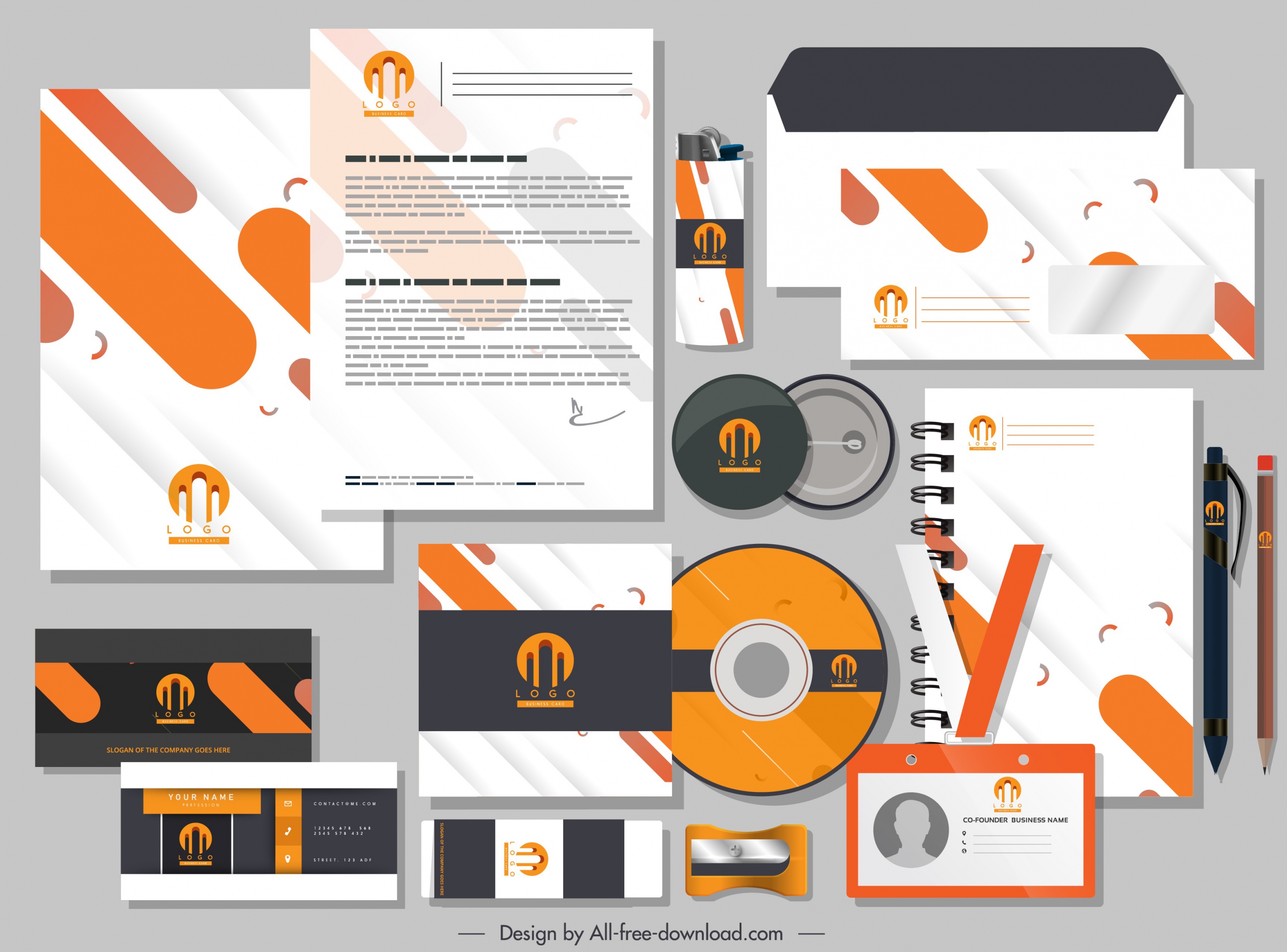 corporate branding identity sets simple flat dynamic colors