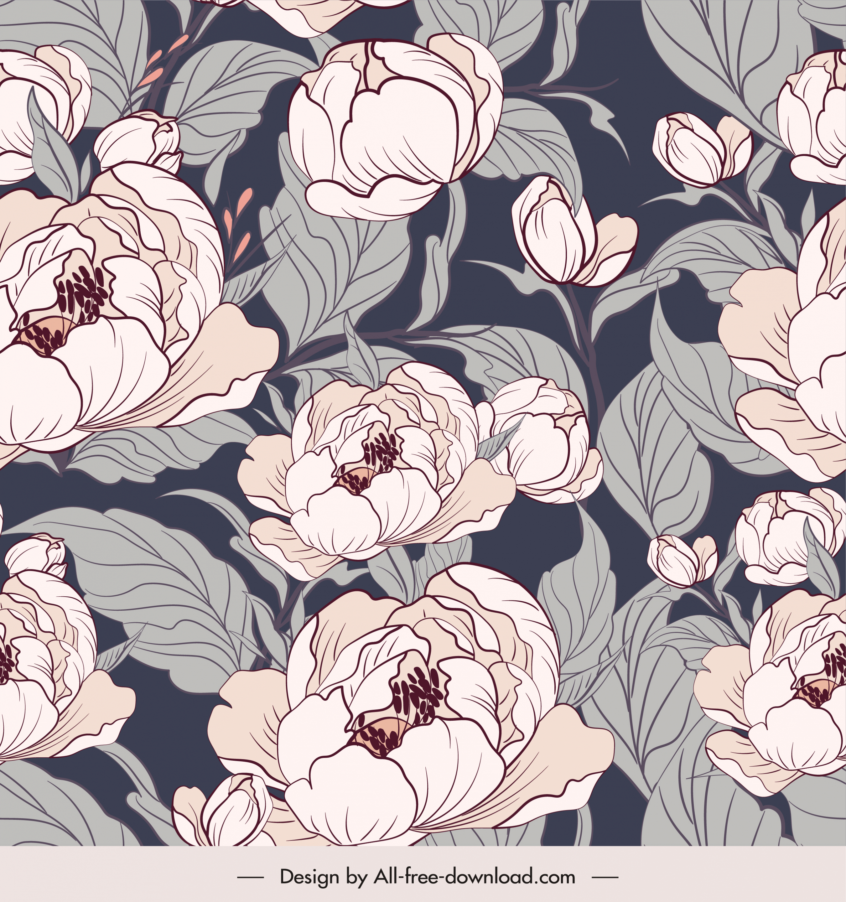 flowers pattern template elegant retro handdrawn