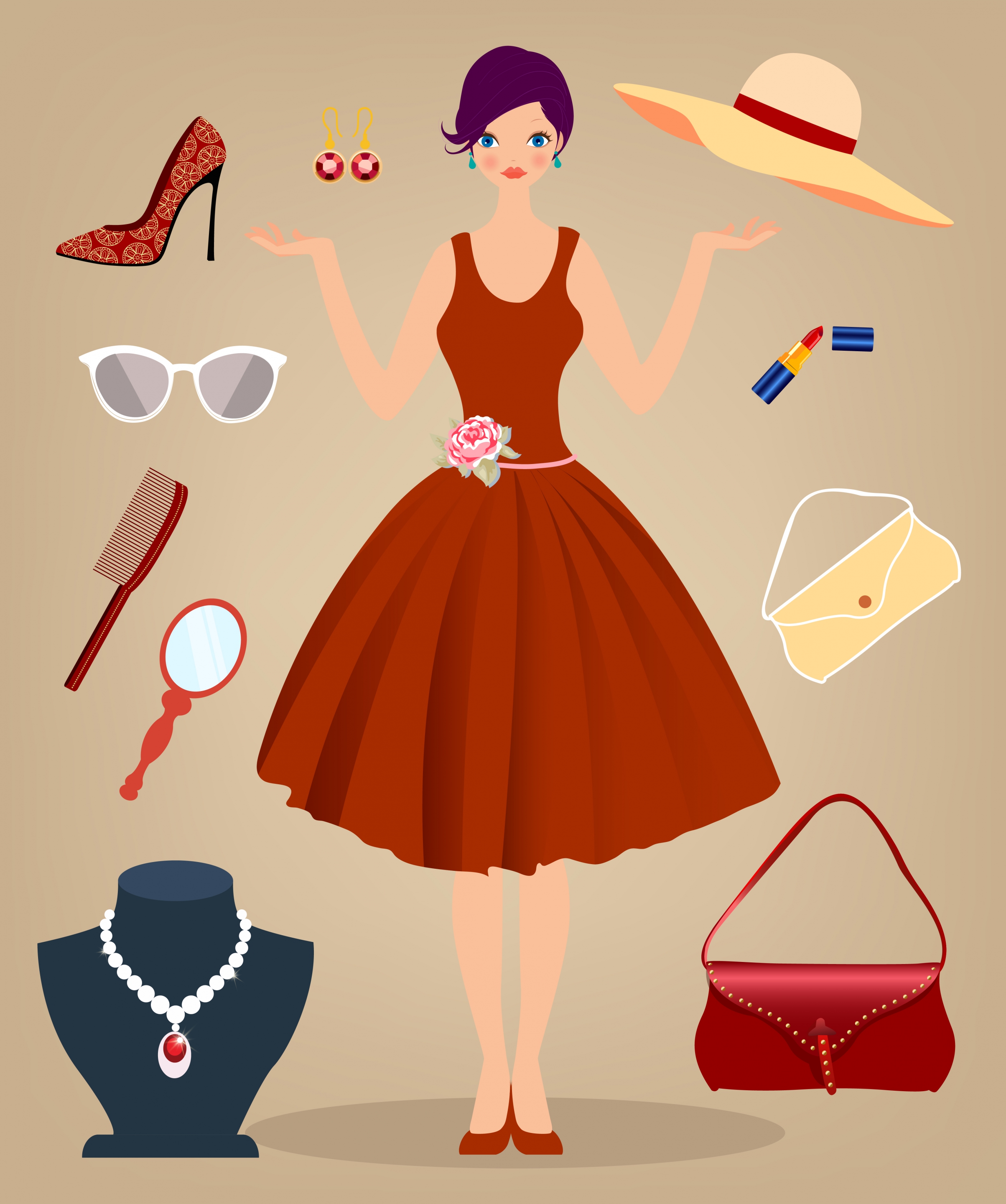 woman fashion accessory design elements multicolored icons