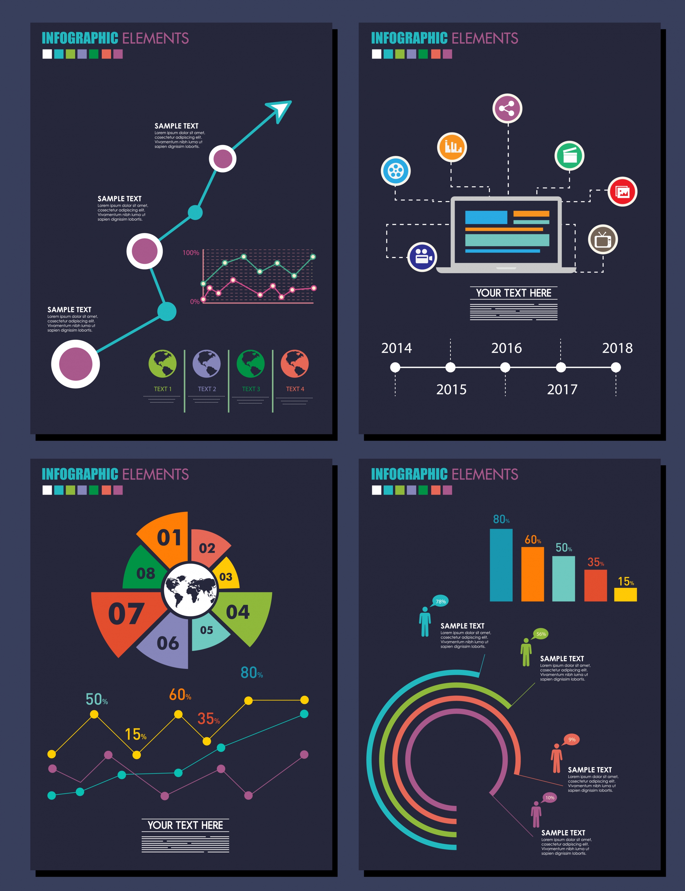 infographic template sets modern dark design