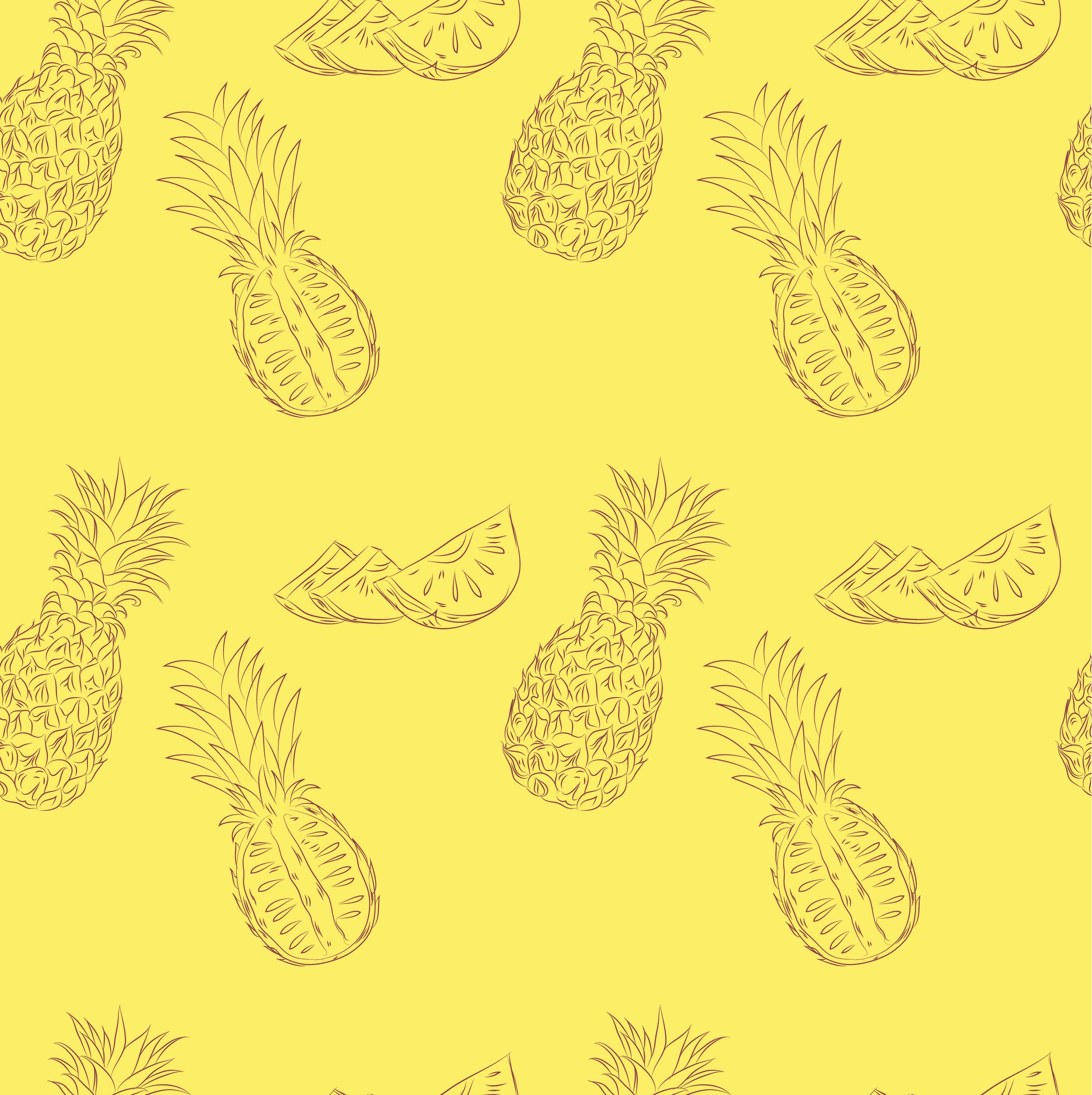 pineapple background yellow handdrawn outline