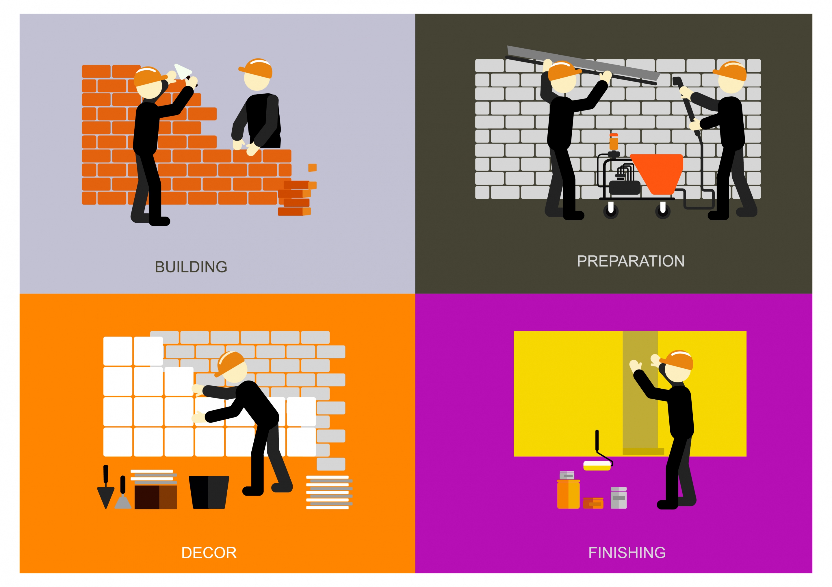 building work concepts illustration with various steps