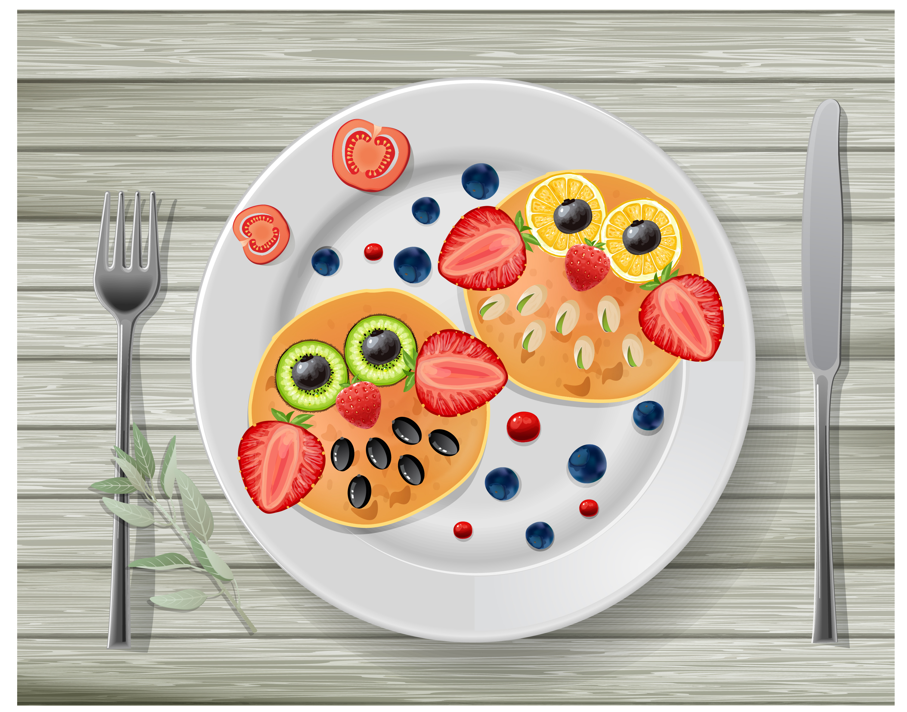 decorative fruits on dish vector illustration