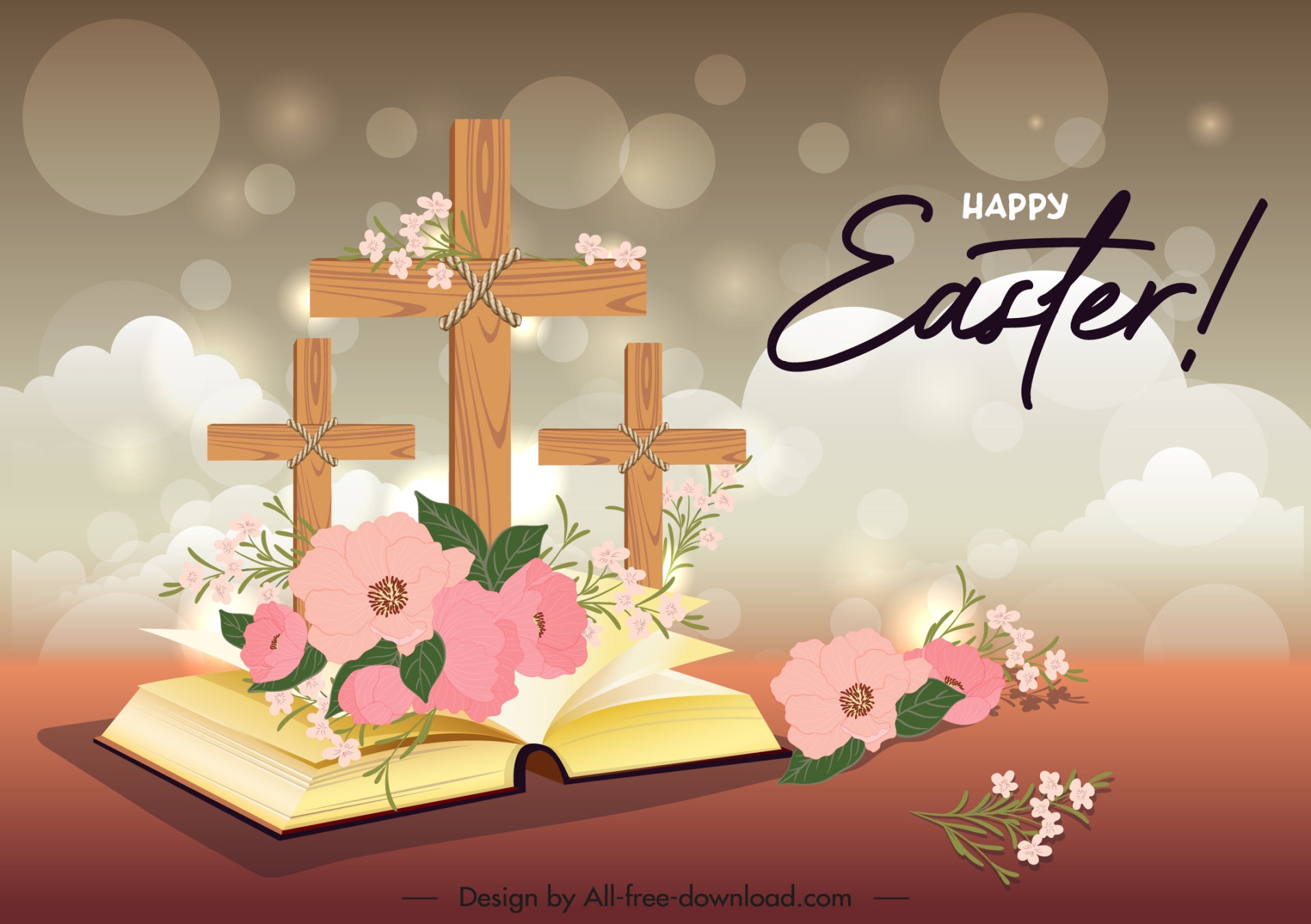 religious easter background template christian elements floral decor