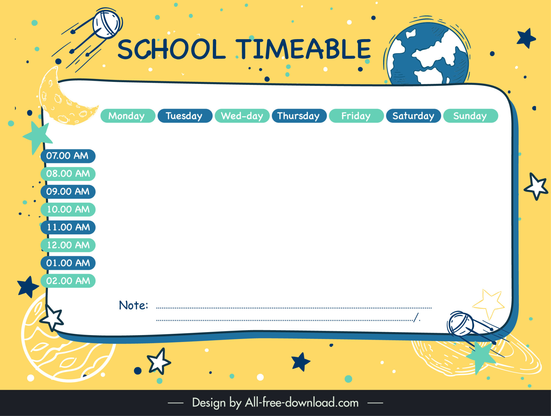 school timetable template flat dynamic classical handdrawn universe elements sketch