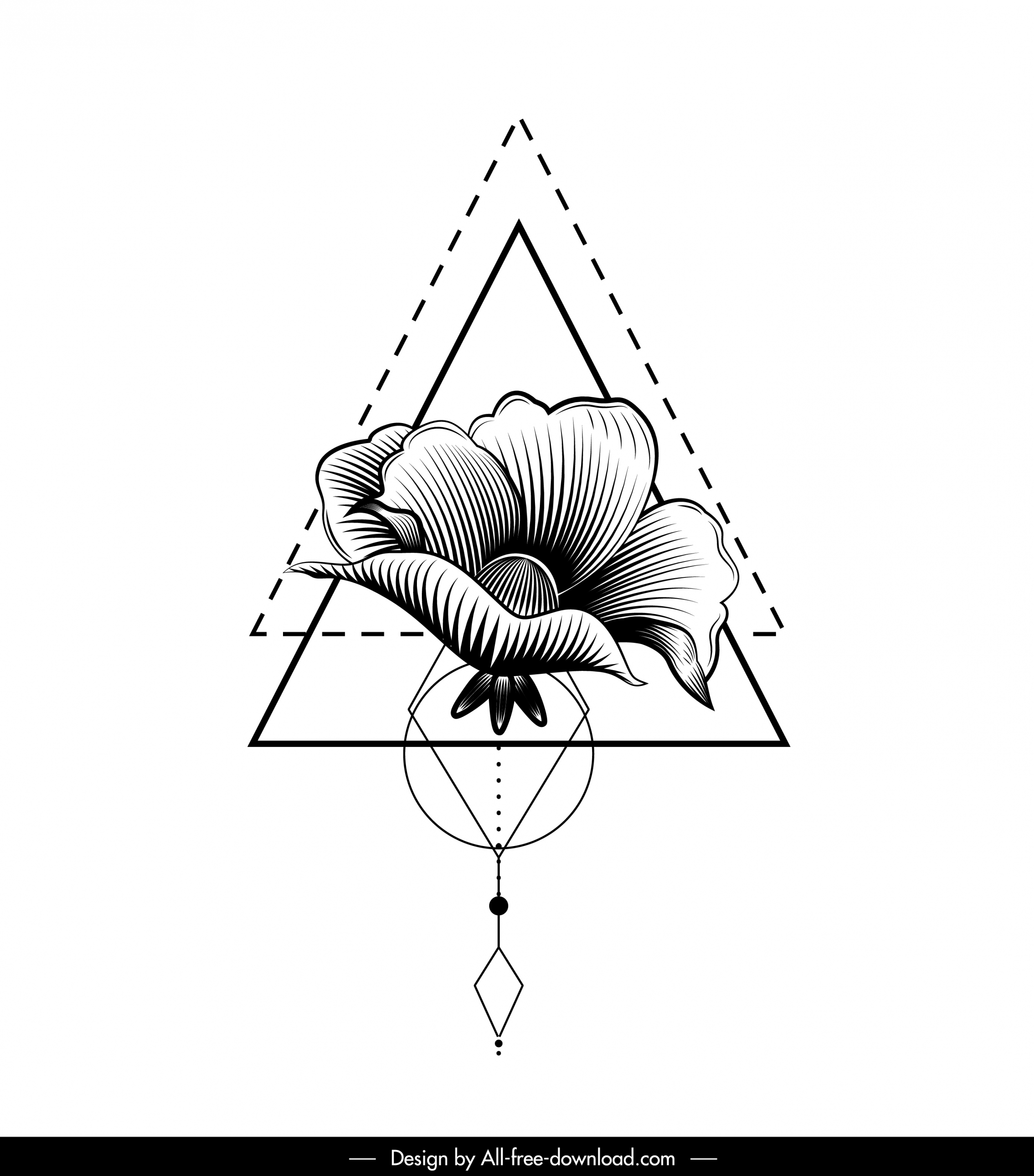 flora tattoo template black white handdrawn 3d sketch