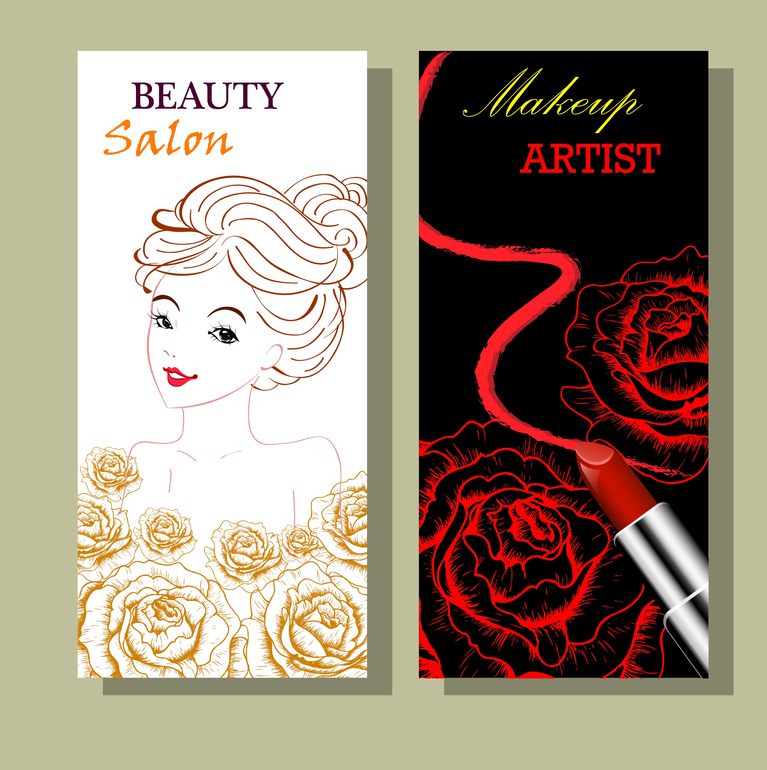 beauty salon advertisement sets yellow red roses ornament