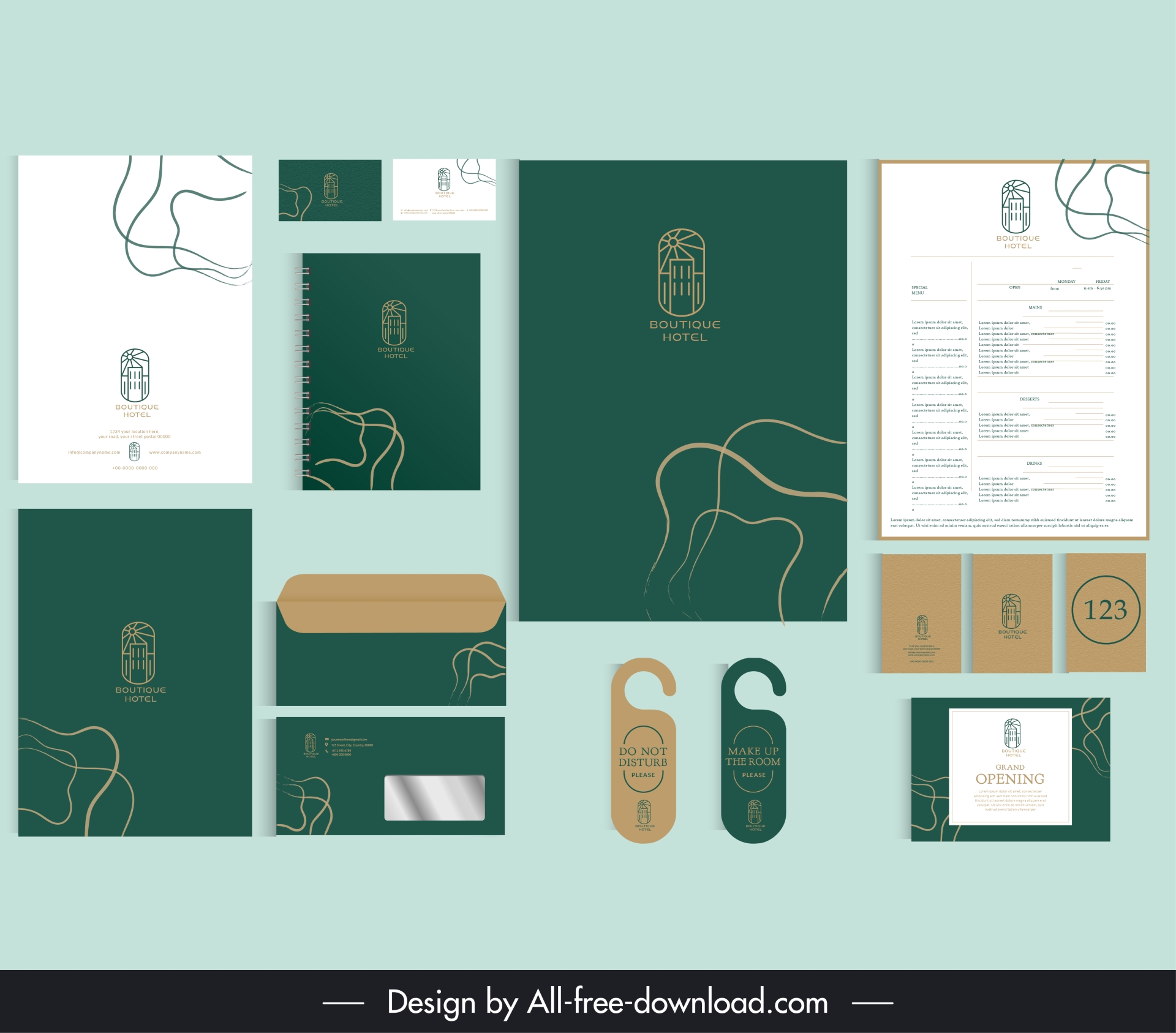 hotel resort brand identity sets elegant curves decor 