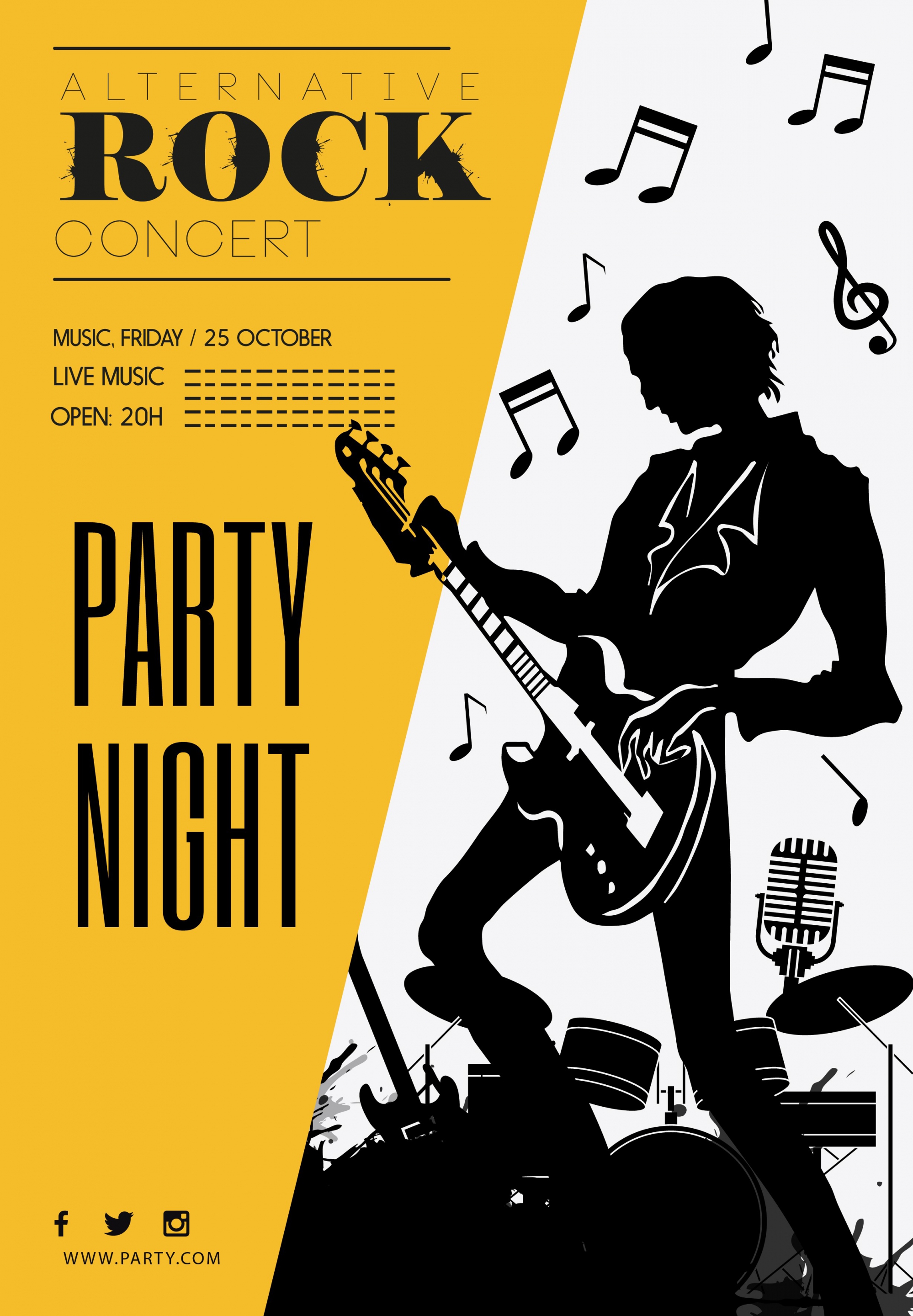 rock party banner guitarist icons silhouette design