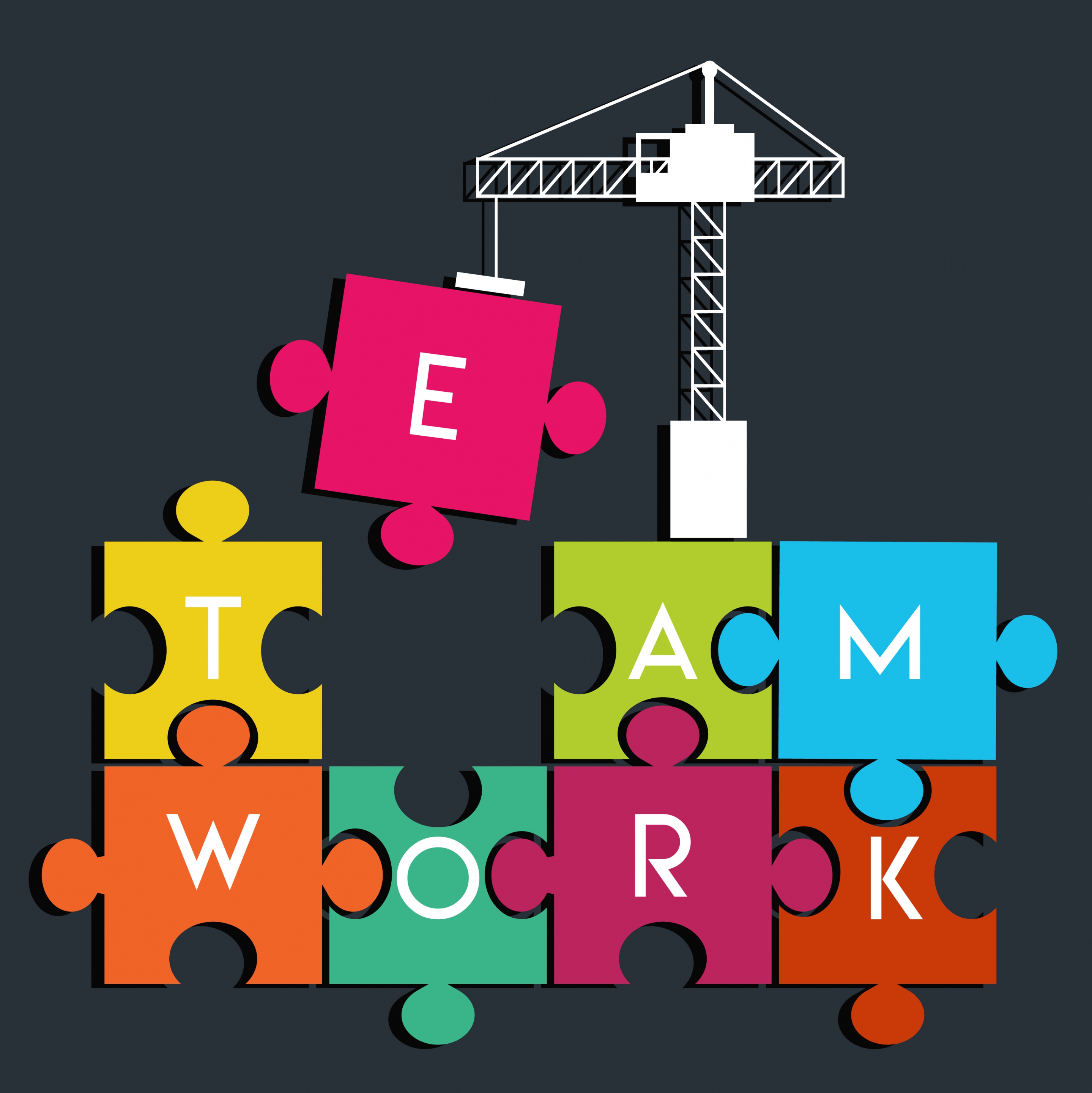 teamwork background crane colorful jigsaw puzzles erection