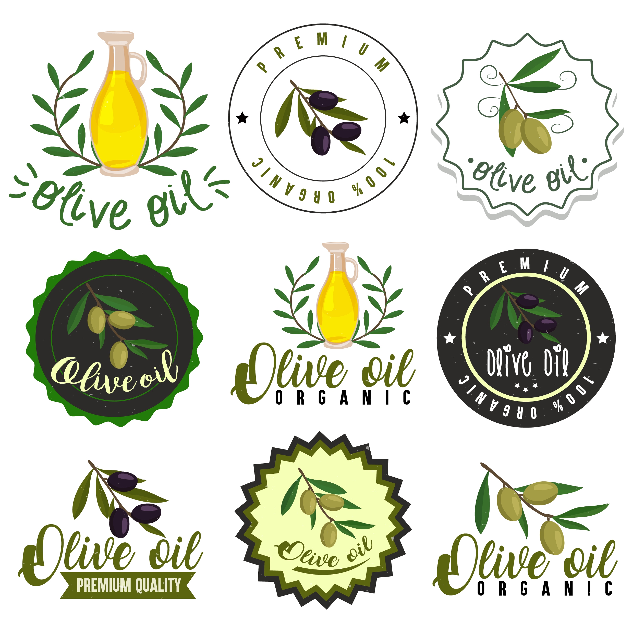 olive labels collection fruit jar icons various shapes