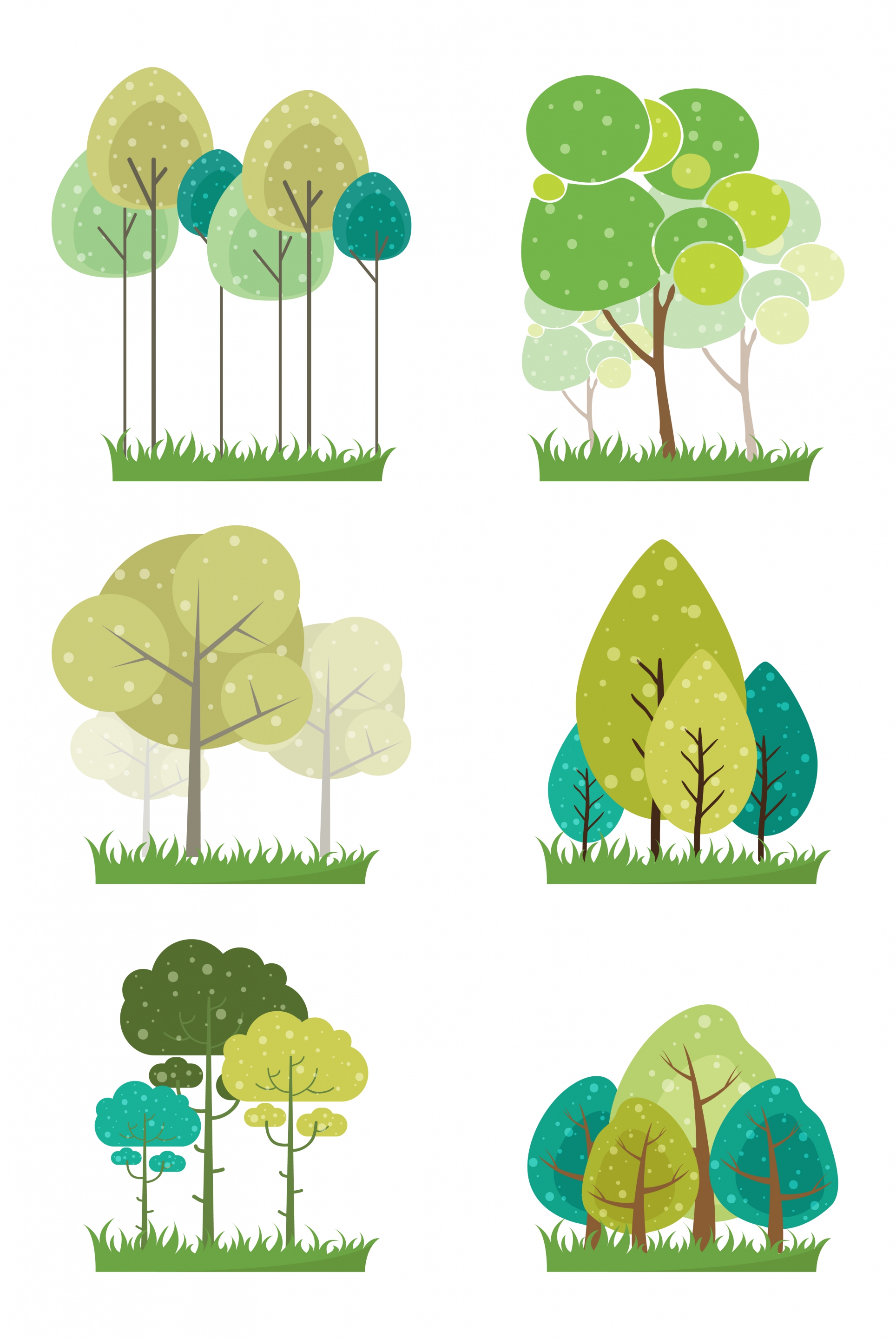 tree icons collection flat colored design